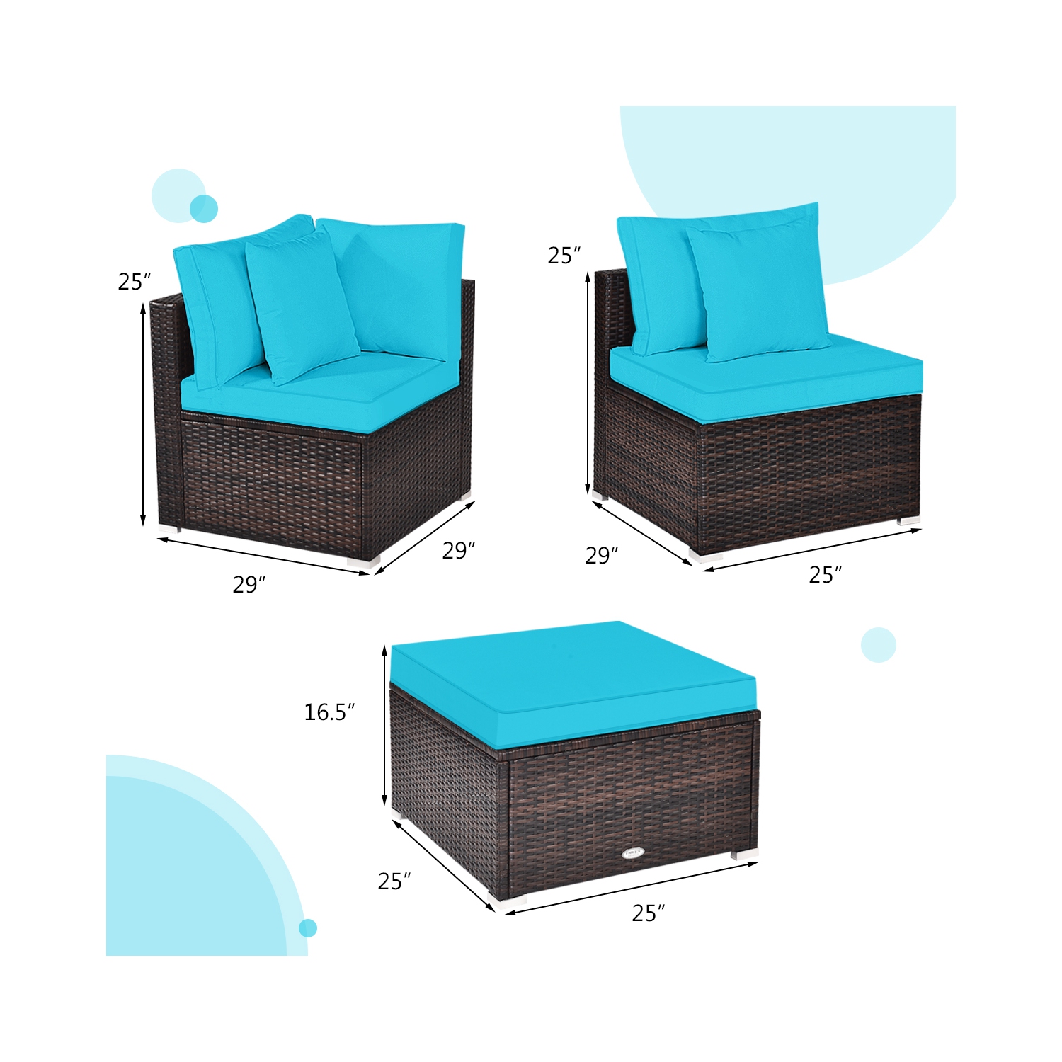 Ensemble de 4 pièces avec canapé modulaire en rotin de TopBuy, turquoise/rouge
