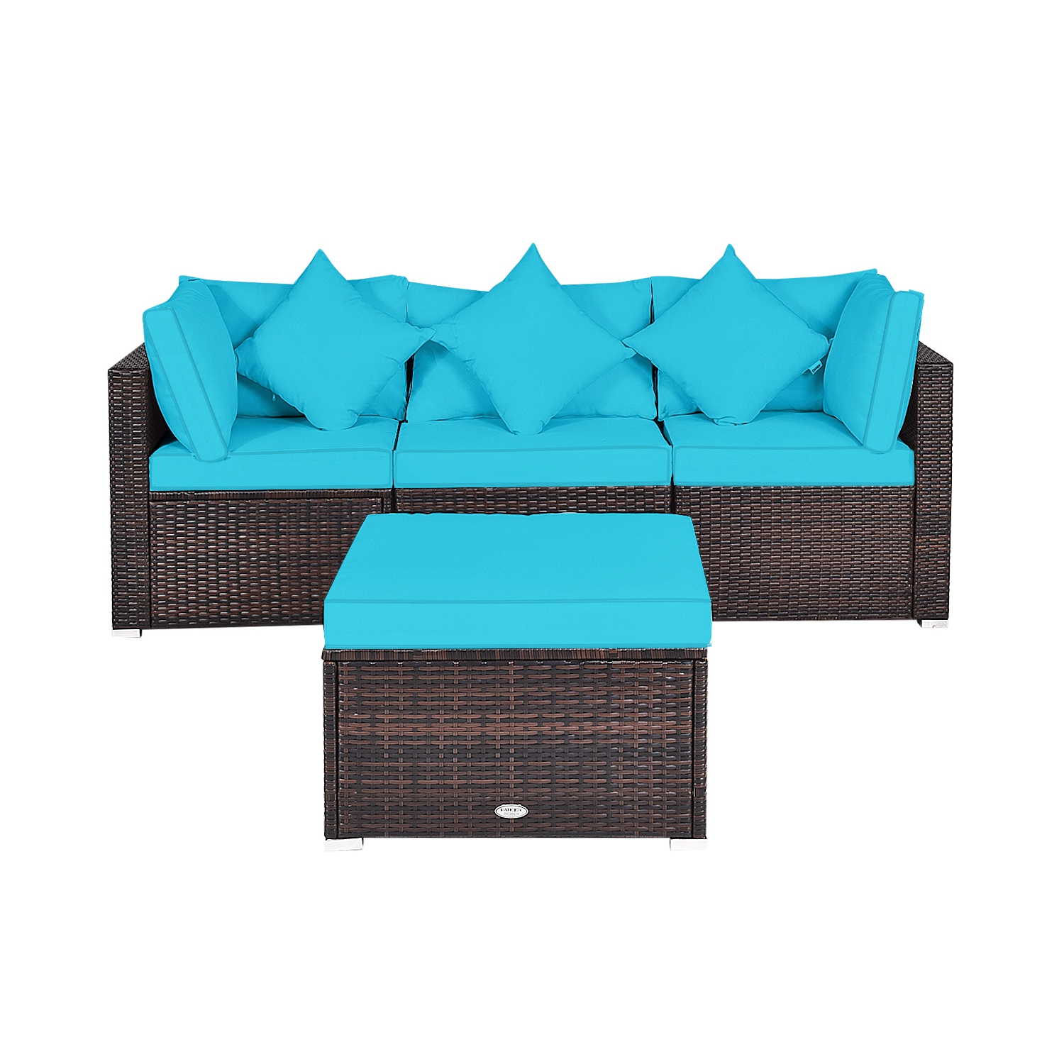 Ensemble de 4 pièces avec canapé modulaire en rotin de TopBuy, turquoise/rouge