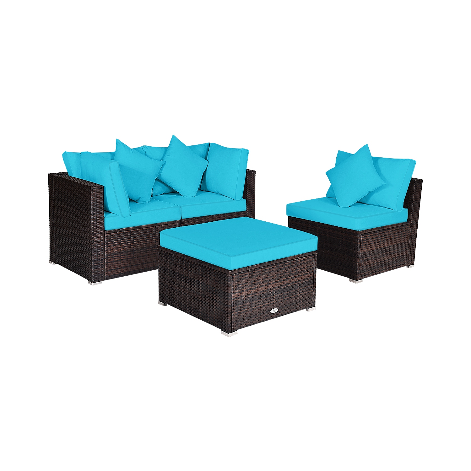 Ensemble de 4 pièces avec canapé modulaire en rotin de TopBuy, turquoise/rouge