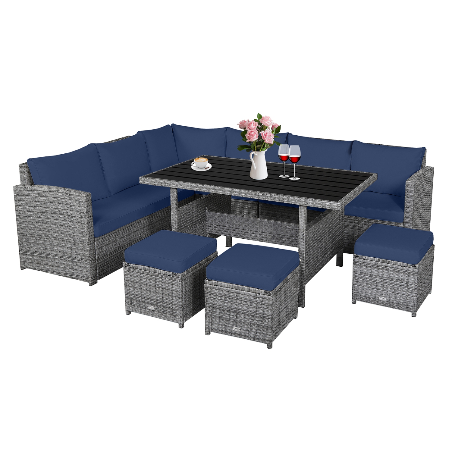 Topbuy 7-Piece Wicker Patio Furniture Set Outdoor Rattan Sofa Set Conversation Couch Set Red/Turquoise/White/Black