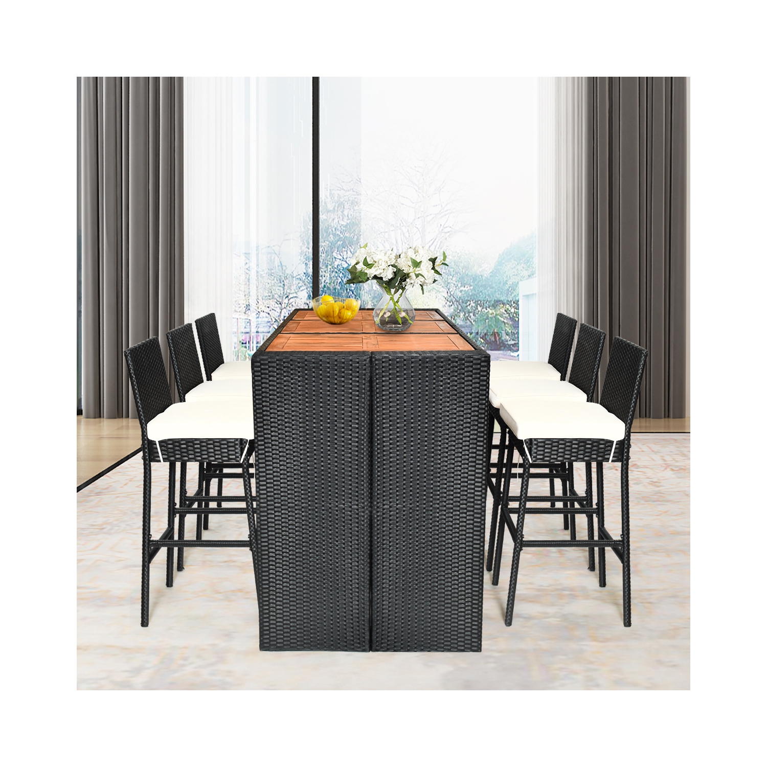 Topbuy 7 Pieces Outdoor Rattan Wicker Dining Table Set with Cushions