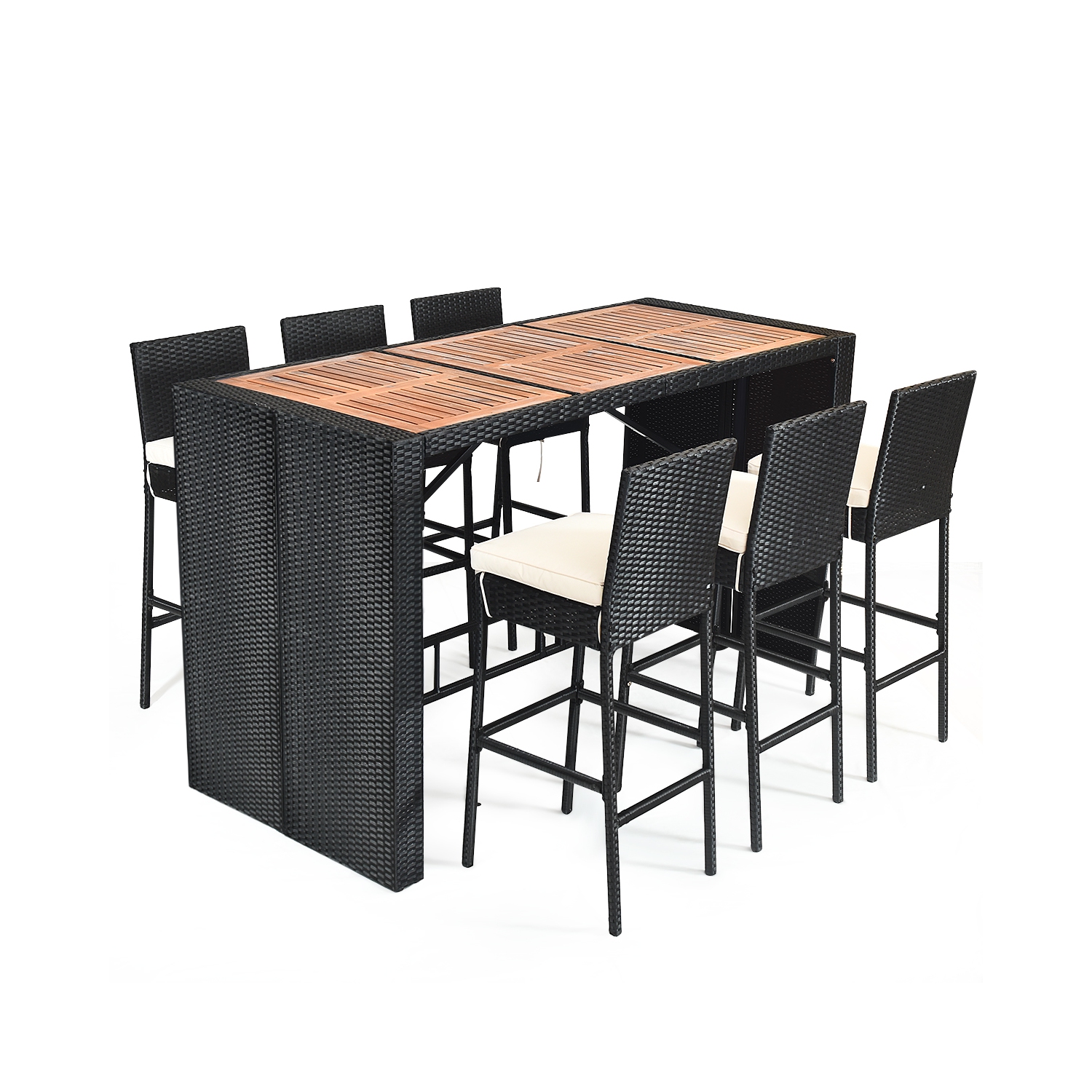 Topbuy 7 Pieces Outdoor Rattan Wicker Dining Table Set with Cushions