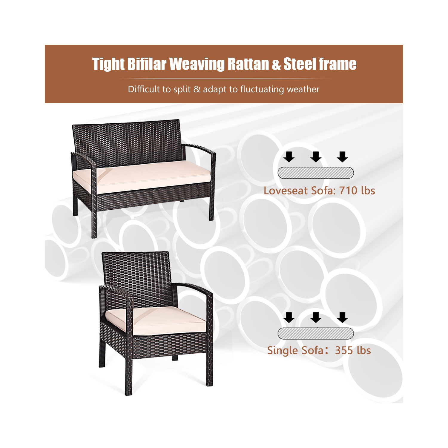 Topbuy 8PCS Conversation Wicker Set Patio Rattan Table&Cushioned Chair