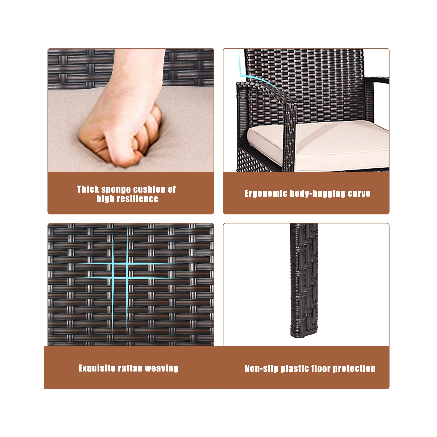 Topbuy 8PCS Conversation Wicker Set Patio Rattan Table&Cushioned Chair