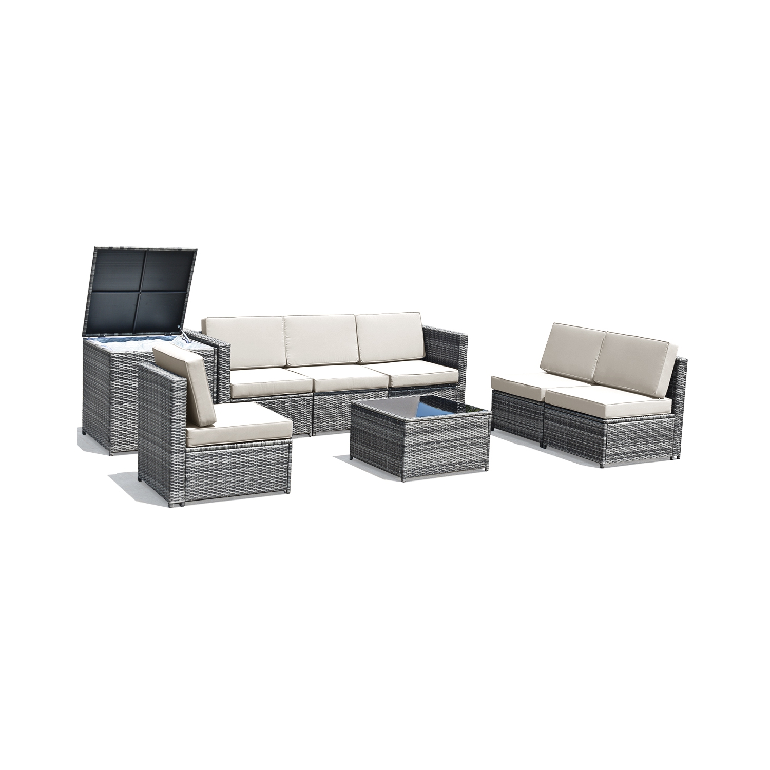 Topbuy 8-Piece Outdoor Wicker Rattan Conversation Sofa Set w/ Storage Table White/Black/Turquoise