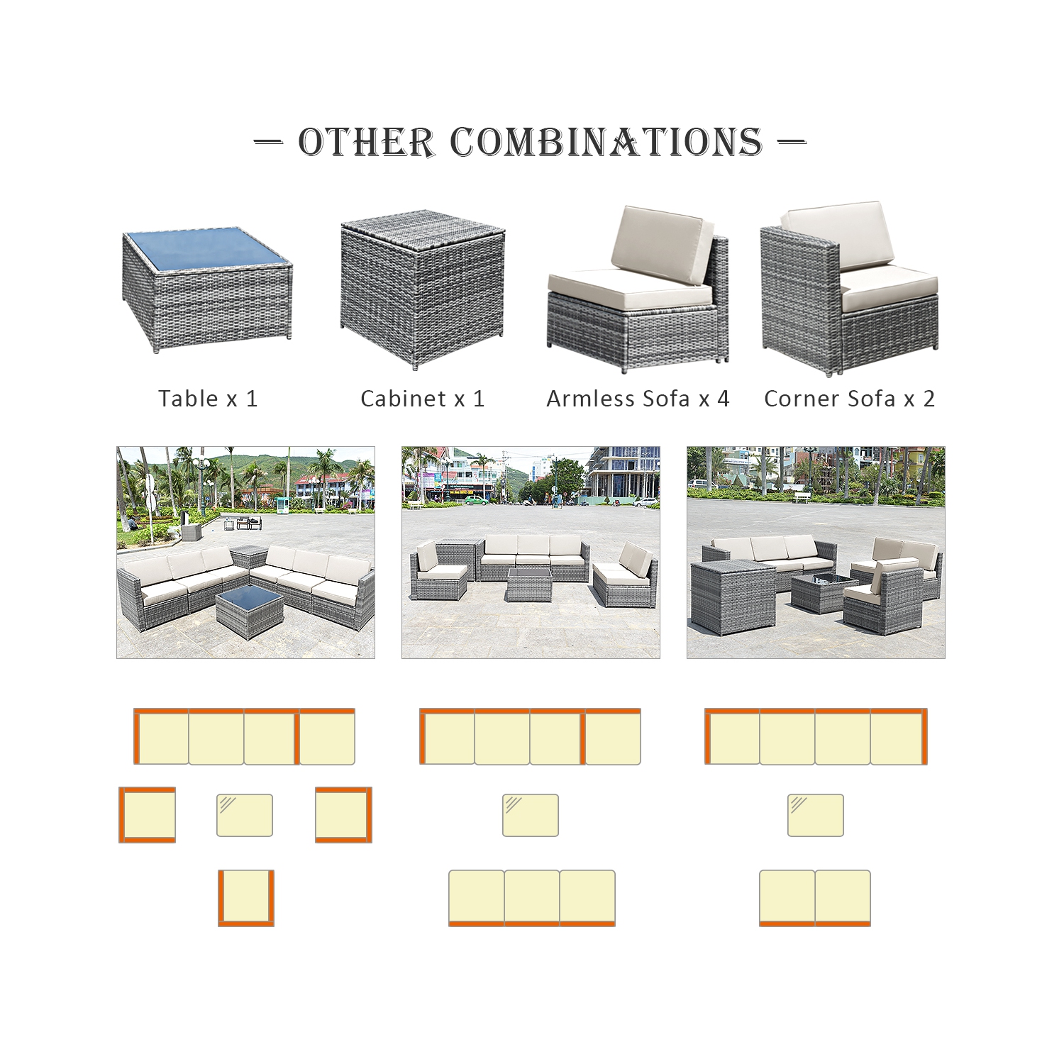 Topbuy 8-Piece Outdoor Wicker Rattan Conversation Sofa Set w/ Storage Table White/Black/Turquoise