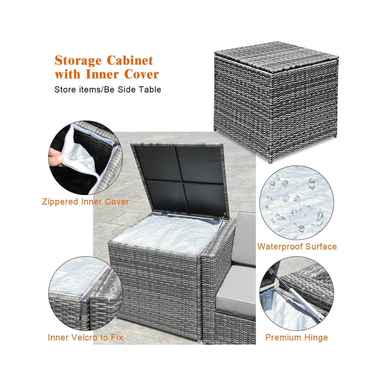 Topbuy 8-Piece Outdoor Wicker Rattan Conversation Sofa Set w/ Storage Table White/Black/Turquoise