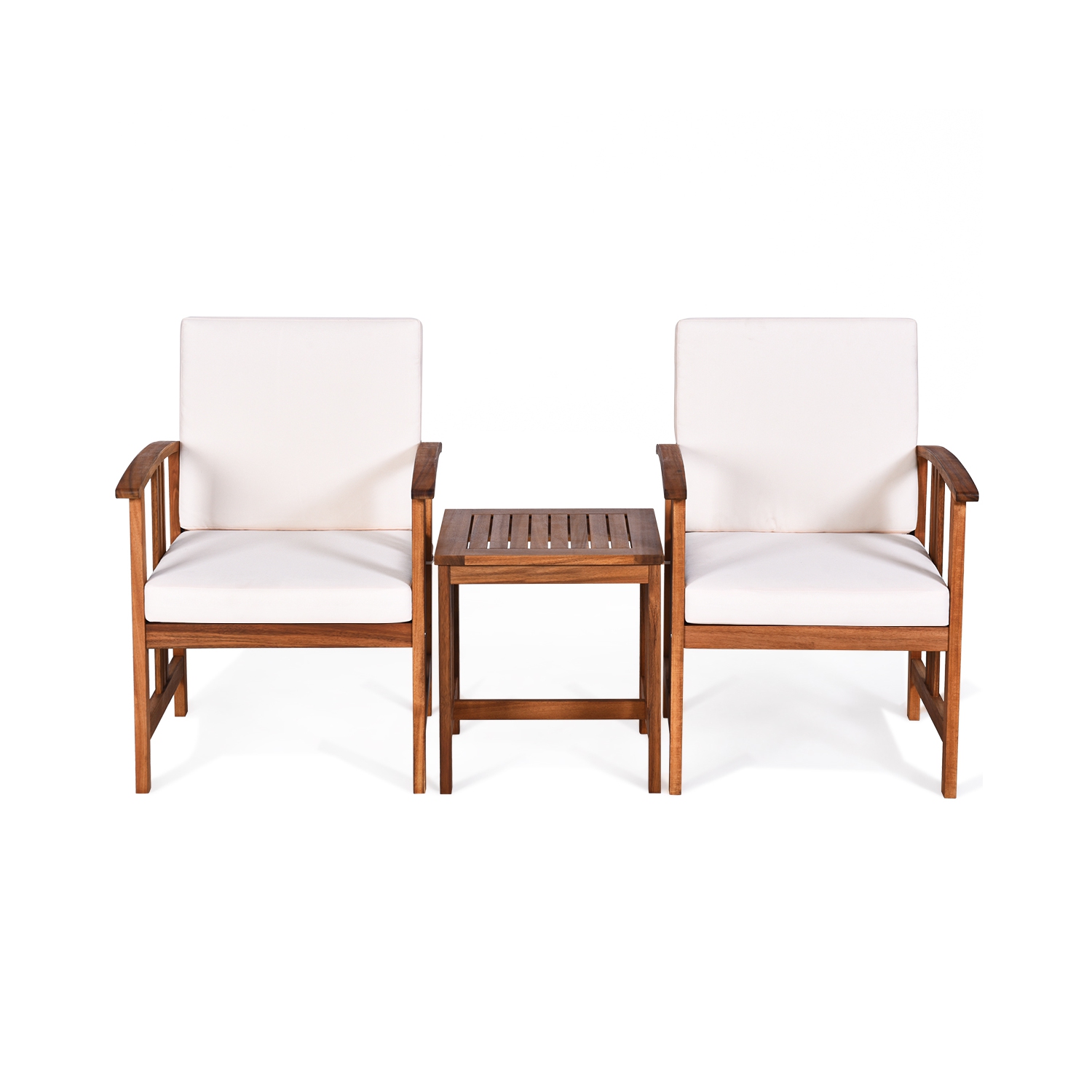 Ensemble de 3 pièces avec sofa modulaire en bois d’acacia de TopBuy avec coussins blancs/gris