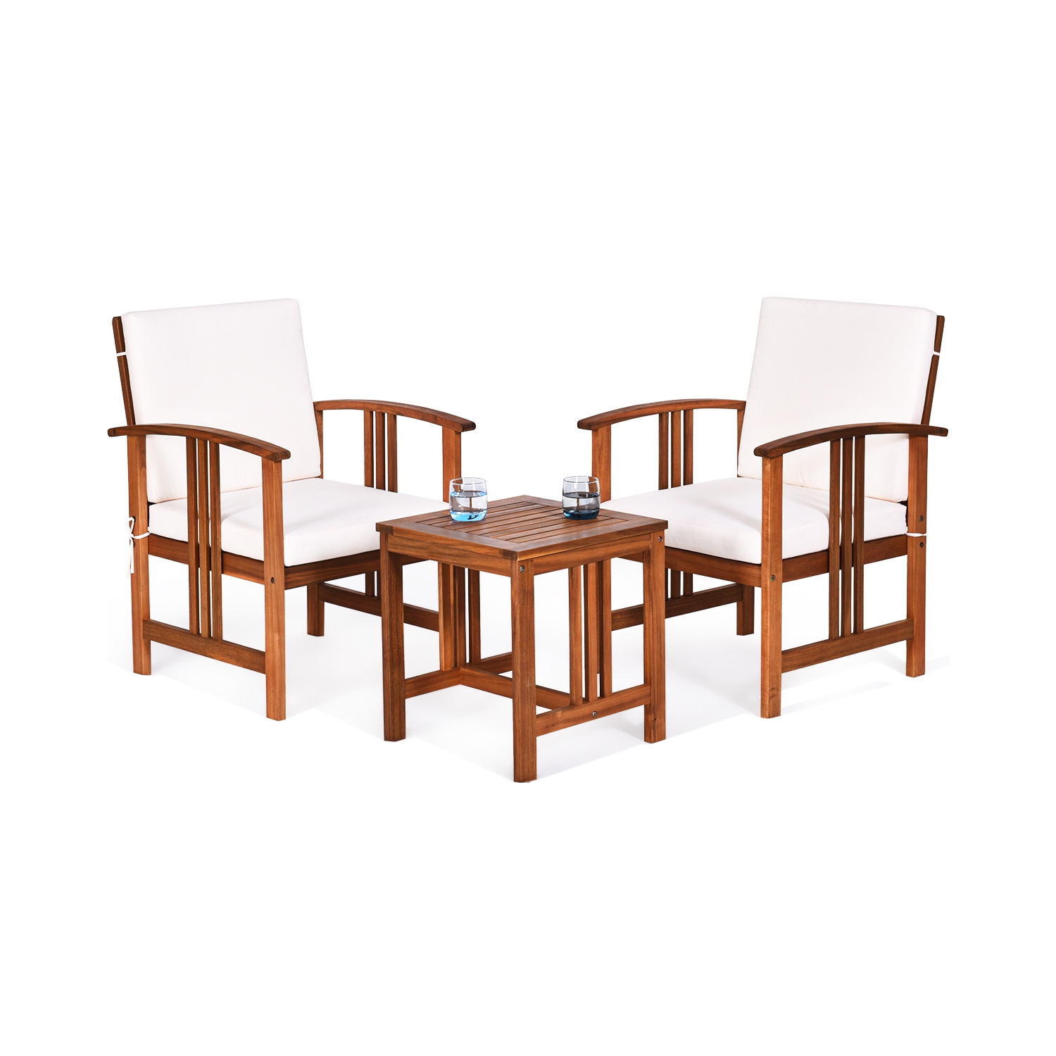 Ensemble de 3 pièces avec sofa modulaire en bois d’acacia de TopBuy avec coussins blancs/gris