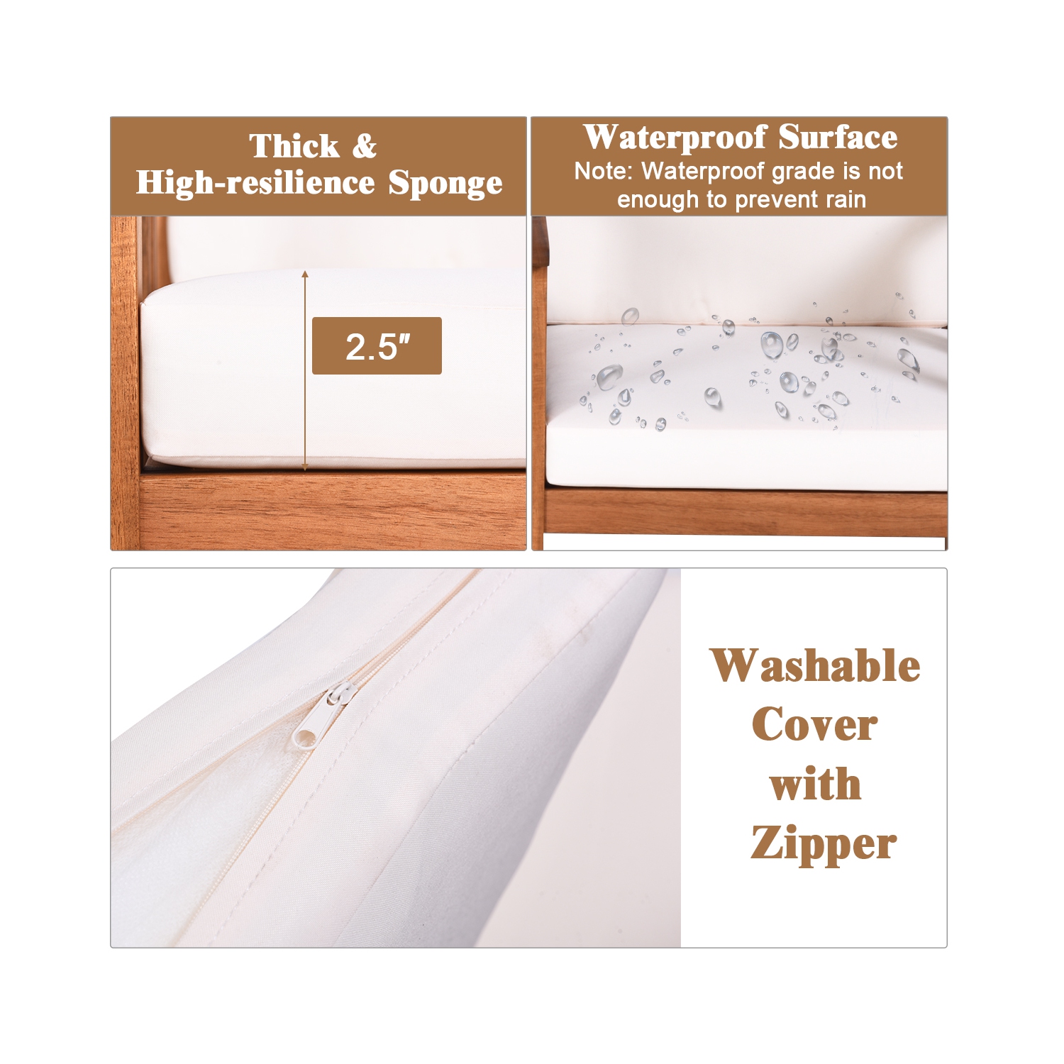 Ensemble de 3 pièces avec sofa modulaire en bois d’acacia de TopBuy avec coussins blancs/gris