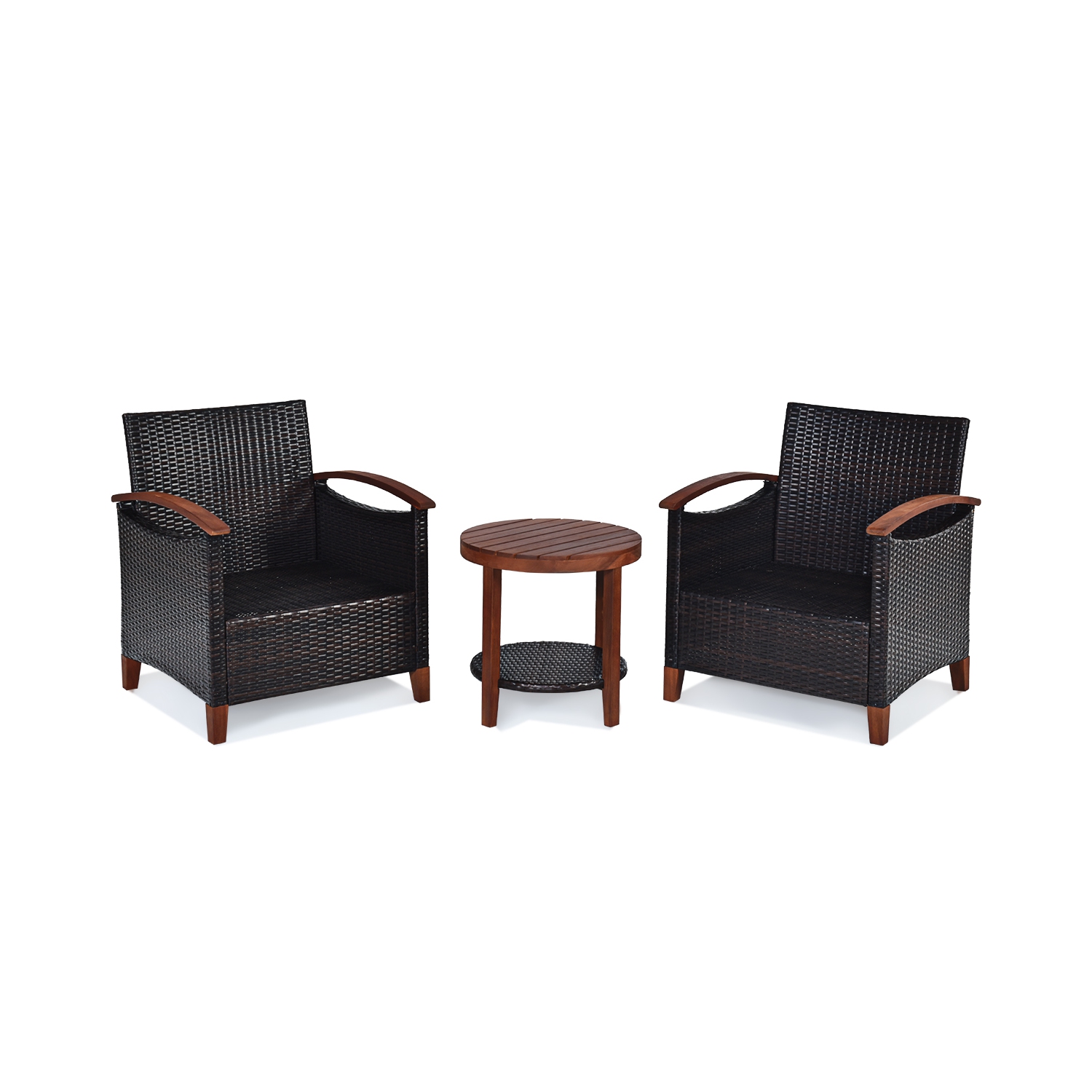 Ensemble patio 3 pièces en rotin de TopBuy avec cadre en bois d’acacia et table d’appoint Beige/Bleu/Rouge