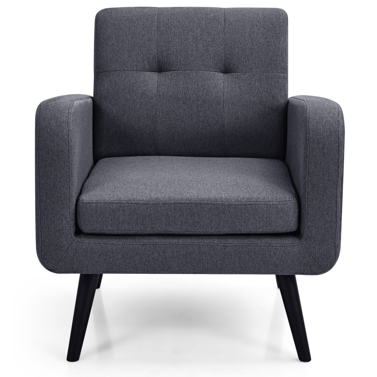 Topbuy Modern Upholstered Accent Chair Linen Fabric Single Sofa with Rubber Wood Leg Grey/ Blue
