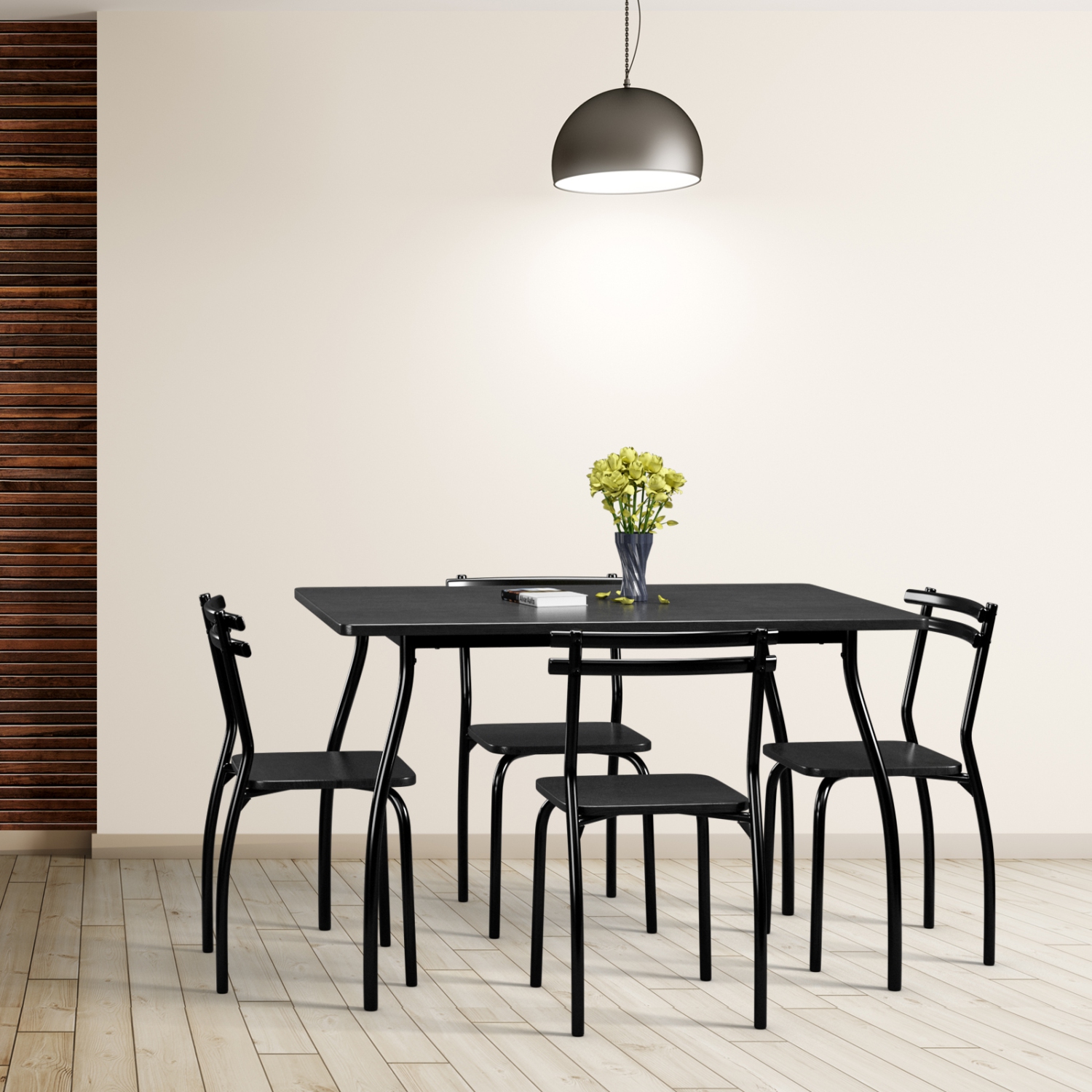 TopBuy – Ensemble de table de salle à manger 5 pièces 4 chaises pour mobilier de déjeuner noir