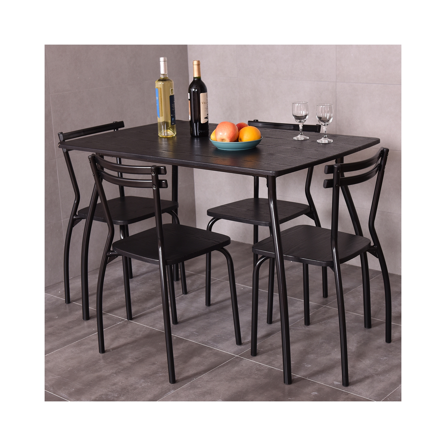 TopBuy – Ensemble de table de salle à manger 5 pièces 4 chaises pour mobilier de déjeuner noir