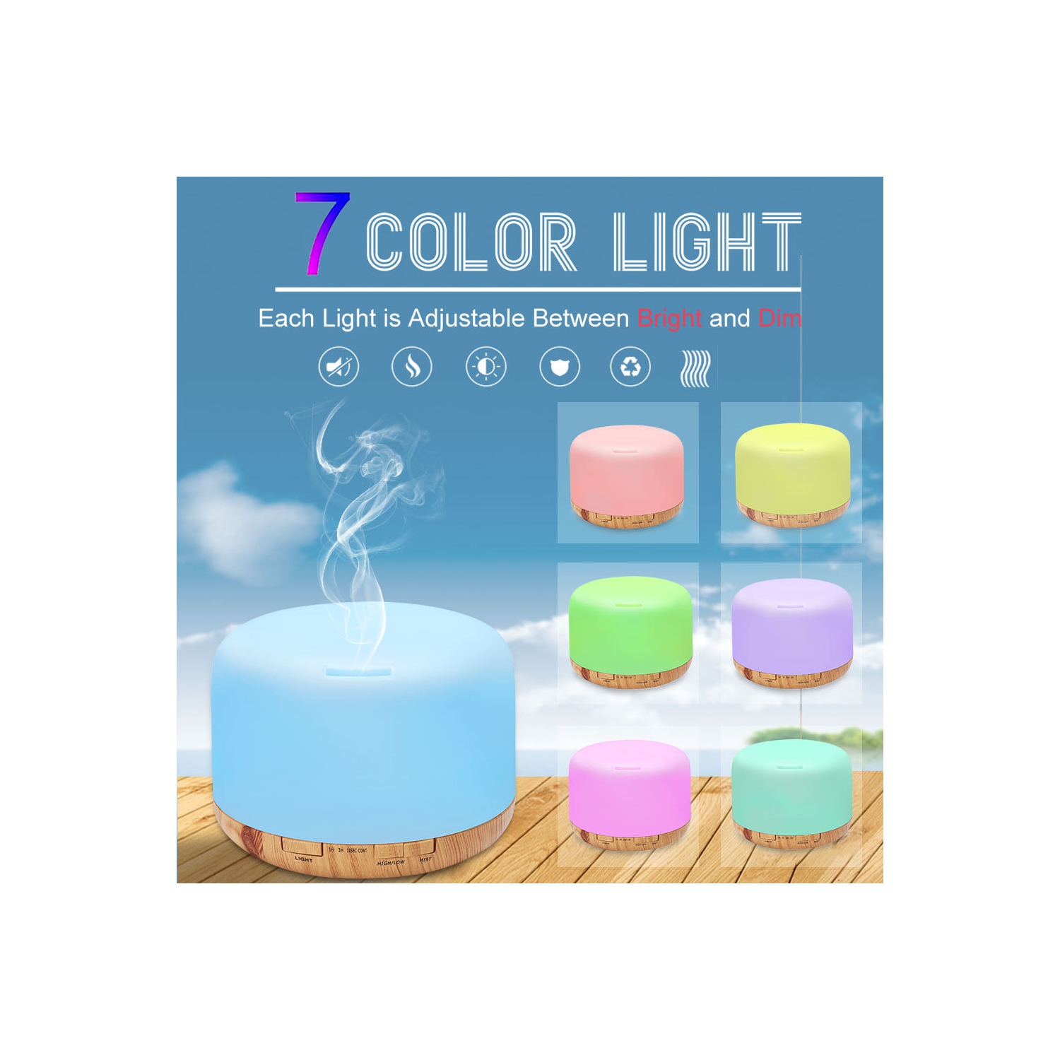 Le diffuseur d’huiles parfumées essentielles 5-en-1 de navor, l’humidificateur ultrasonique pour aromathérapie avec 7 couleurs de 500 ml