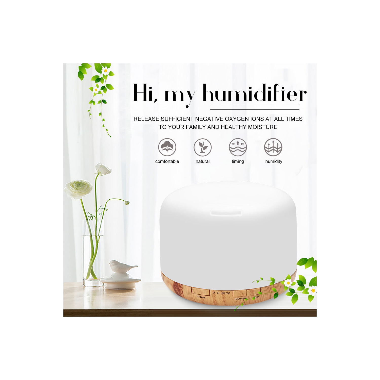 Le diffuseur d’huiles parfumées essentielles 5-en-1 de navor, l’humidificateur ultrasonique pour aromathérapie avec 7 couleurs de 500 ml
