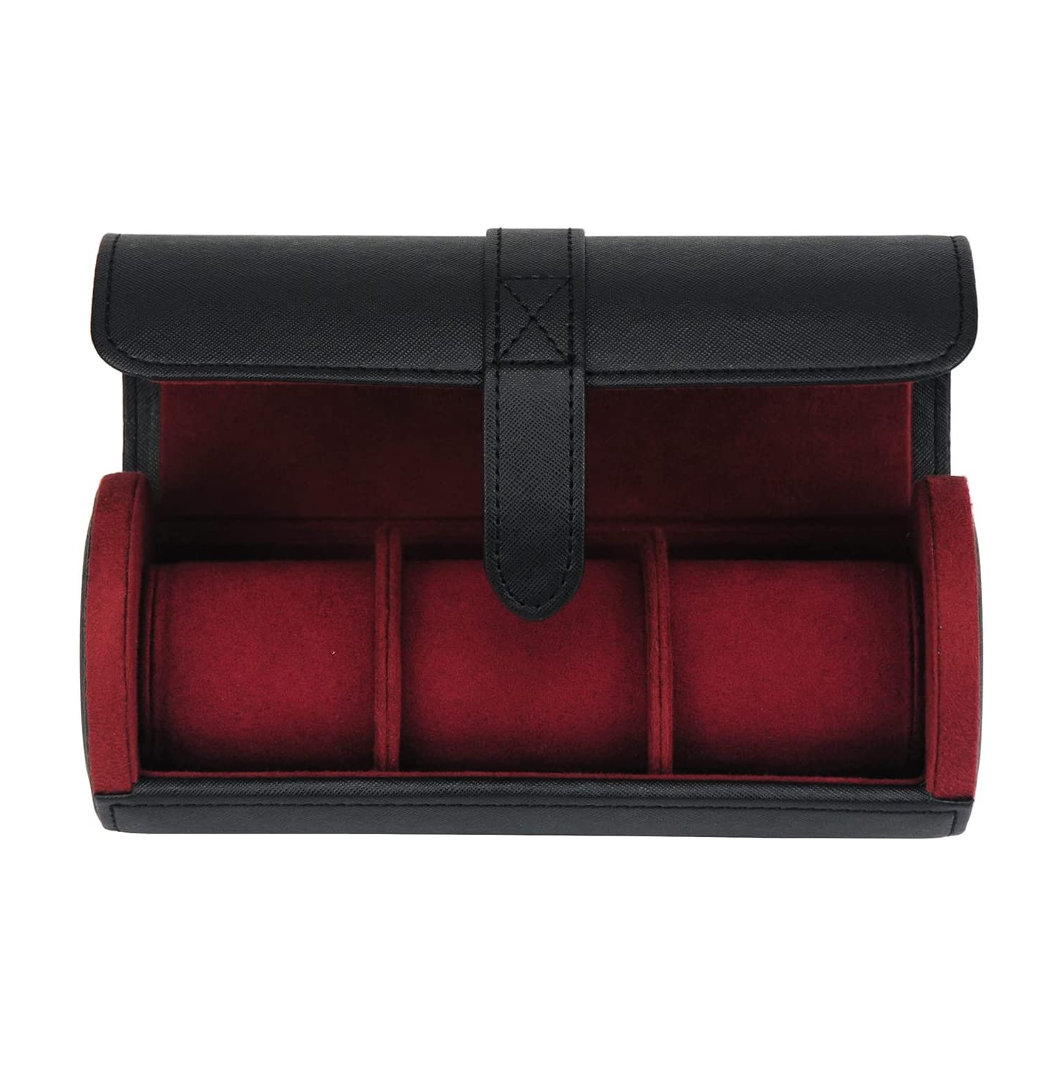 3 Slot PU Leather Roll Watch Case Jewelry Organizer and Valet for Men/Women