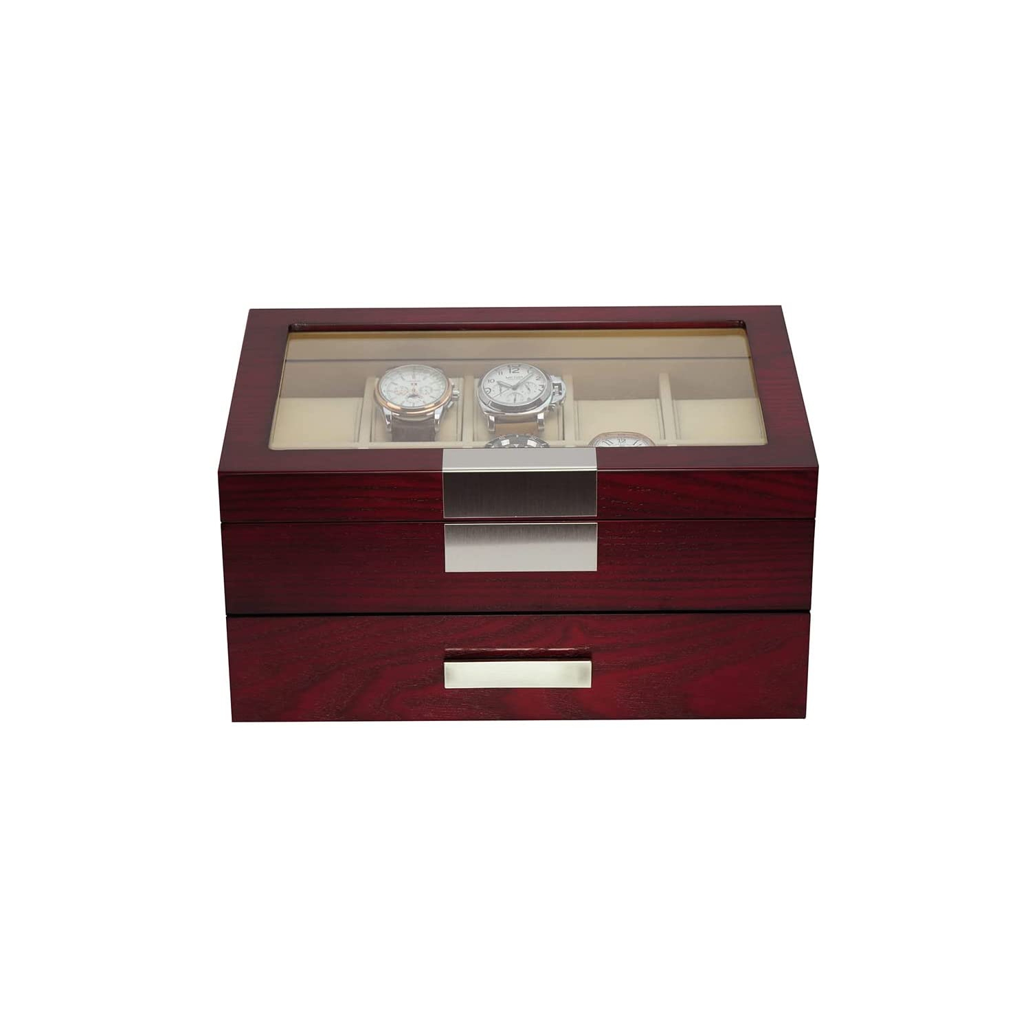 20 Slots Wooden Watch Display Case Glass Top Jewelry Collection Storage Box Organizer for Men/Women