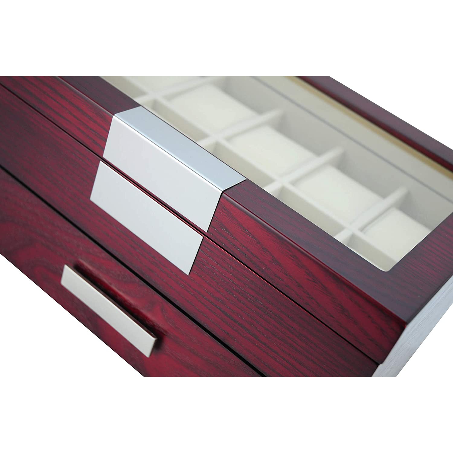 20 Slots Wooden Watch Display Case Glass Top Jewelry Collection Storage Box Organizer for Men/Women
