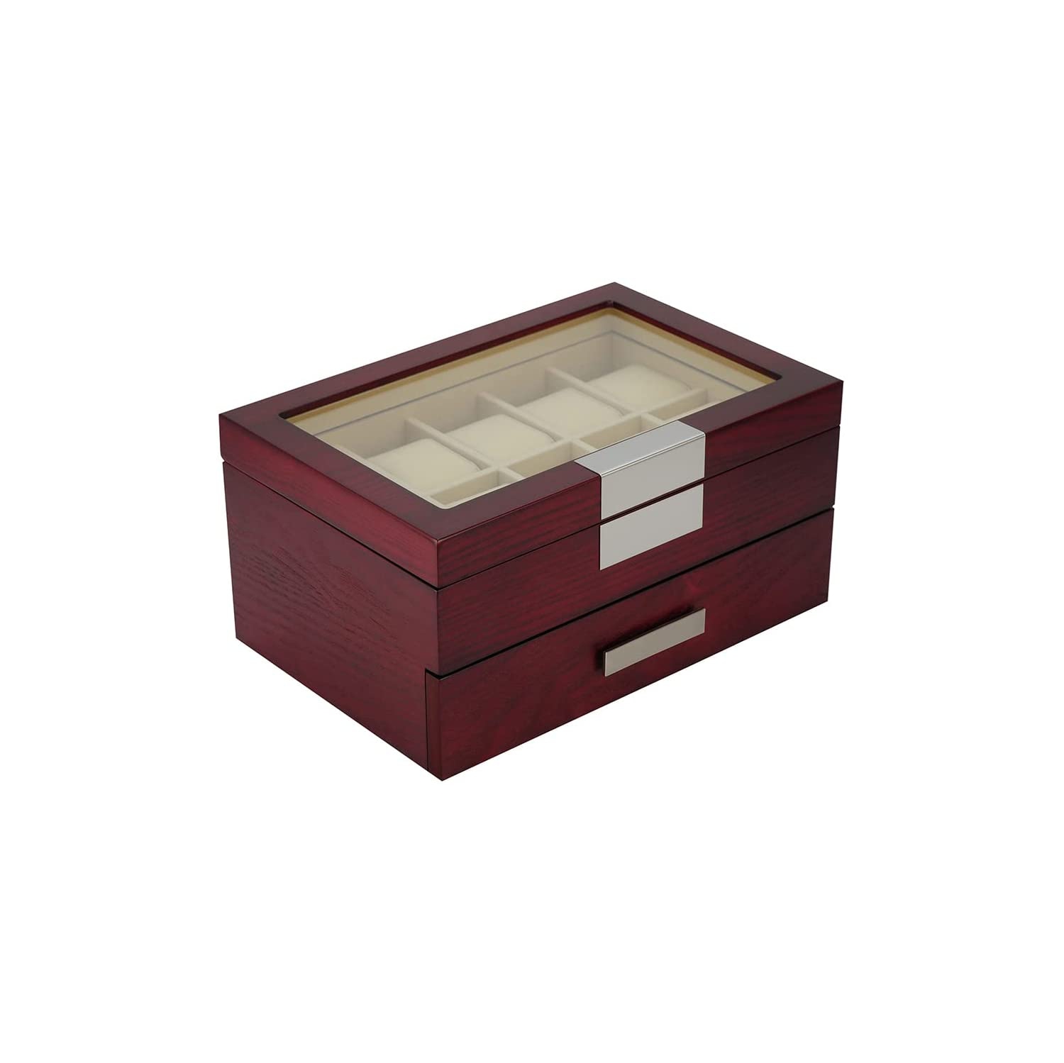 20 Slots Wooden Watch Display Case Glass Top Jewelry Collection Storage Box Organizer for Men/Women