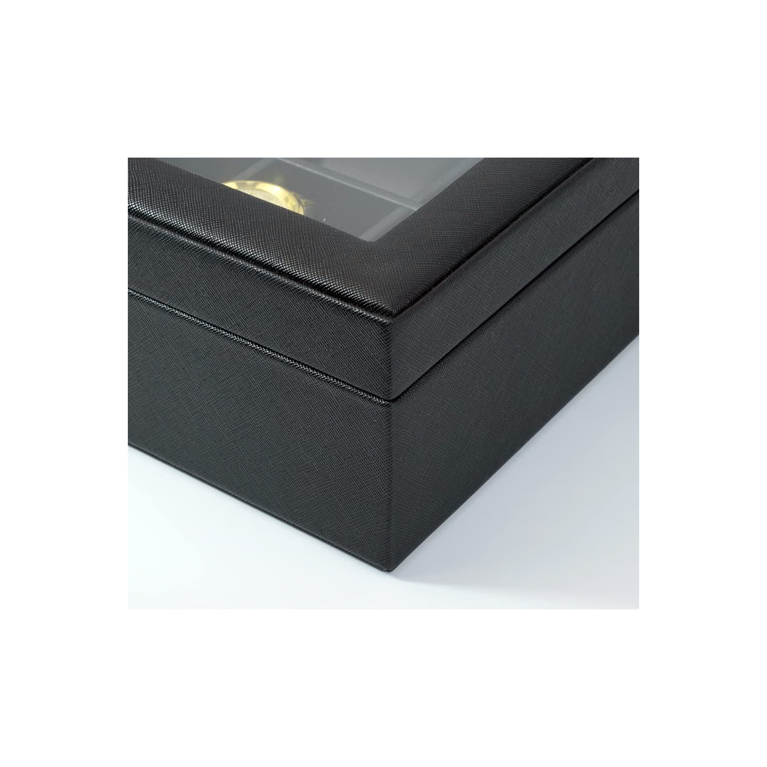 12 Slots MDF & PU Leather Watch Display Case Glass Top Jewelry Collection Storage Box Organizer Men/Women