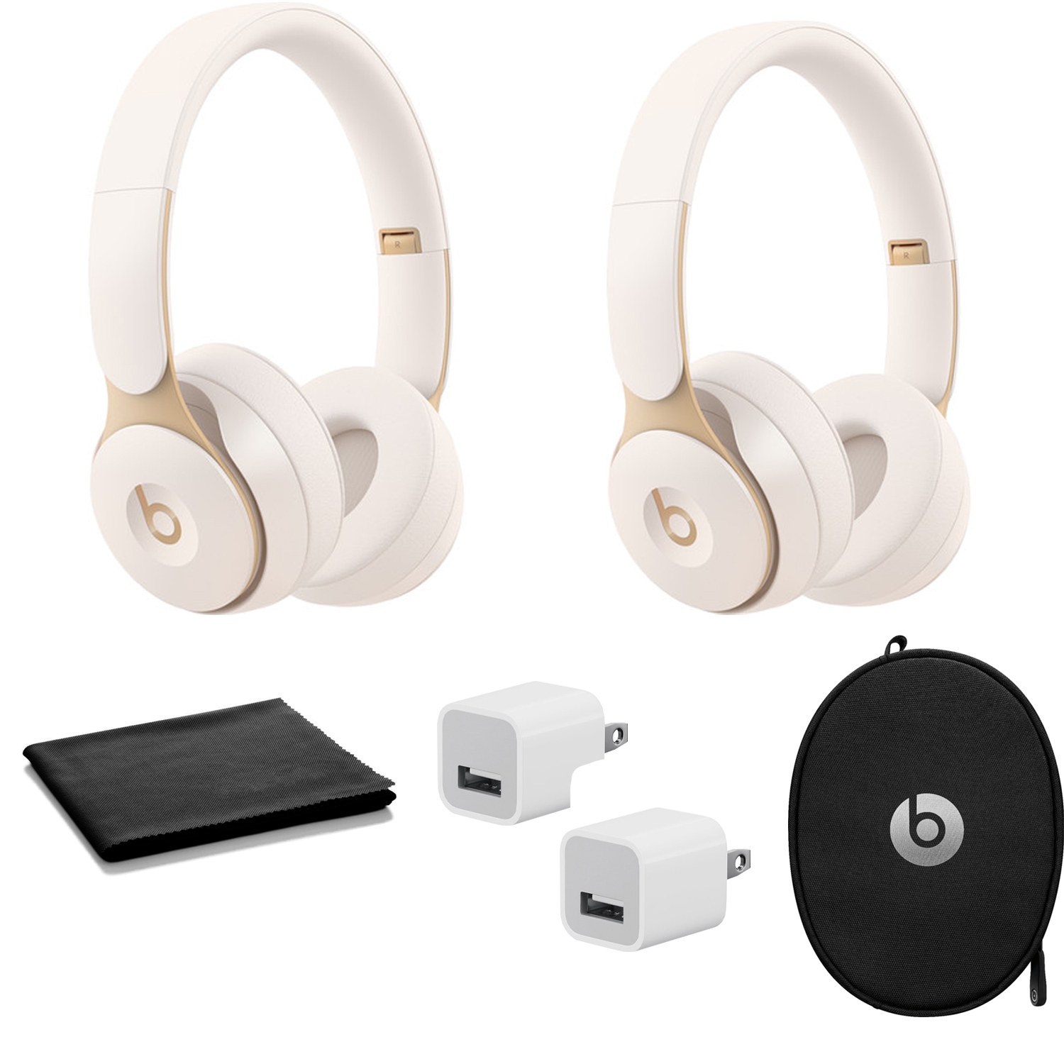 Beats Solo Pro Wireless Noise-Canceling Headphones (Ivory) (2 Pack) with USB adapter