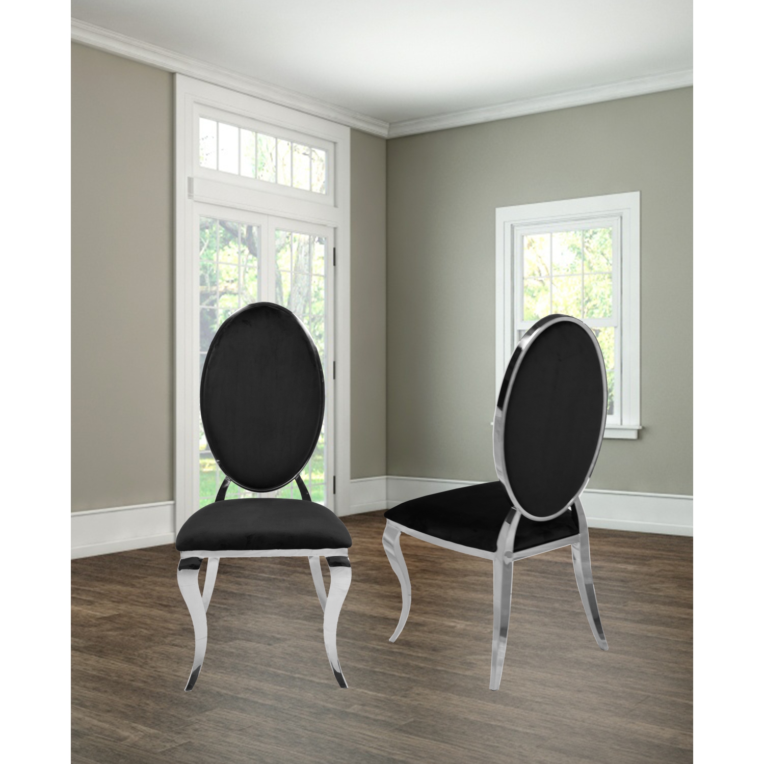 Black Velvet Bronx Dining Chair with Chrome Frame and Legs