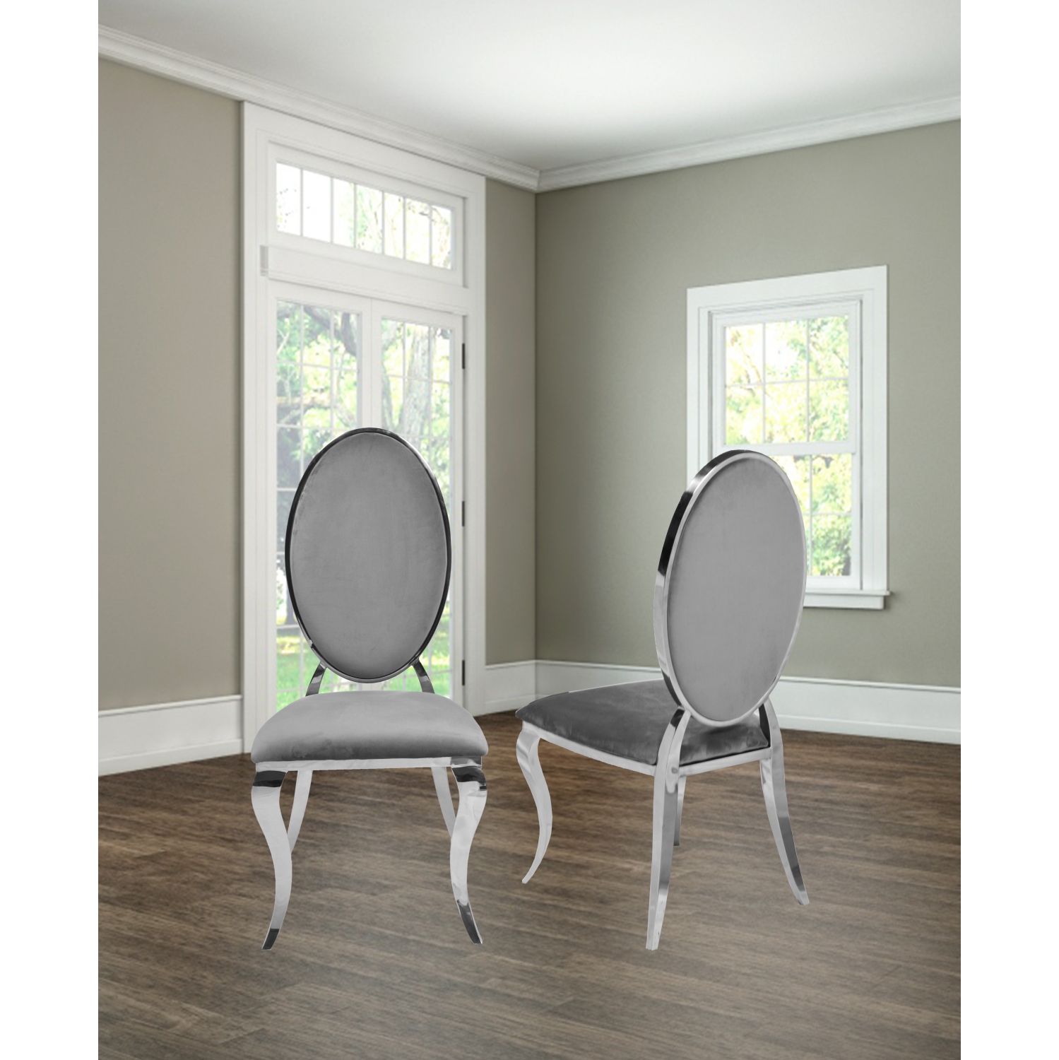 Grey Velvet Bronx Dining Chair with Chrome Frame and Legs