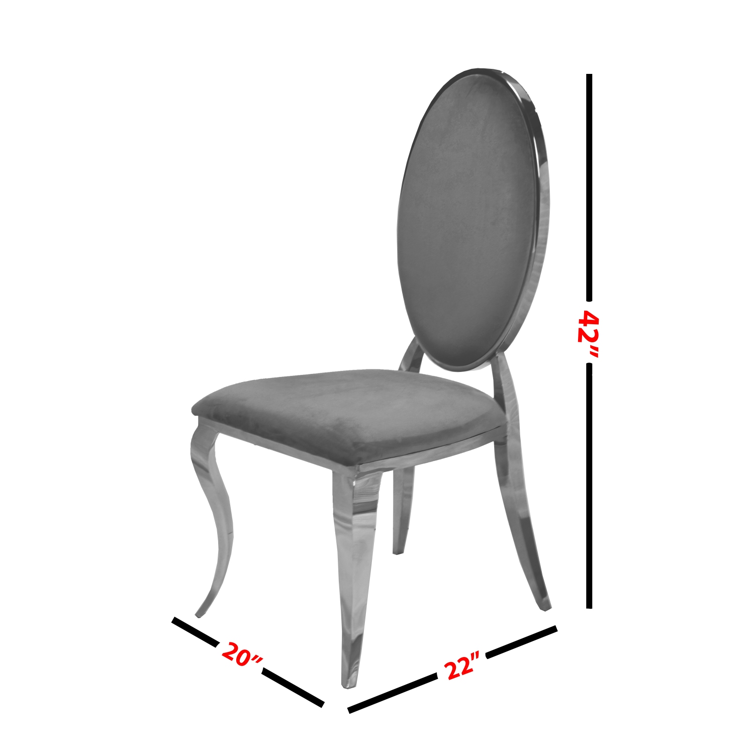 Grey Velvet Bronx Dining Chair with Chrome Frame and Legs