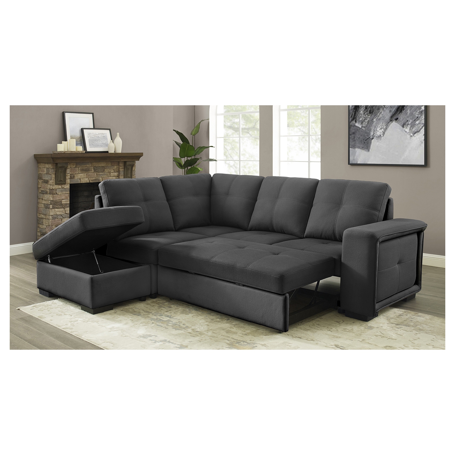 94-inch Soho Sofa Bed (LHF) with Pull-Out Sleeper, Corner Sofa Bed with Ottoman with Storage, Pull-Out Sleeper Sofa 2 in 1 Sofa Bed * FREE OTTOMAN *
