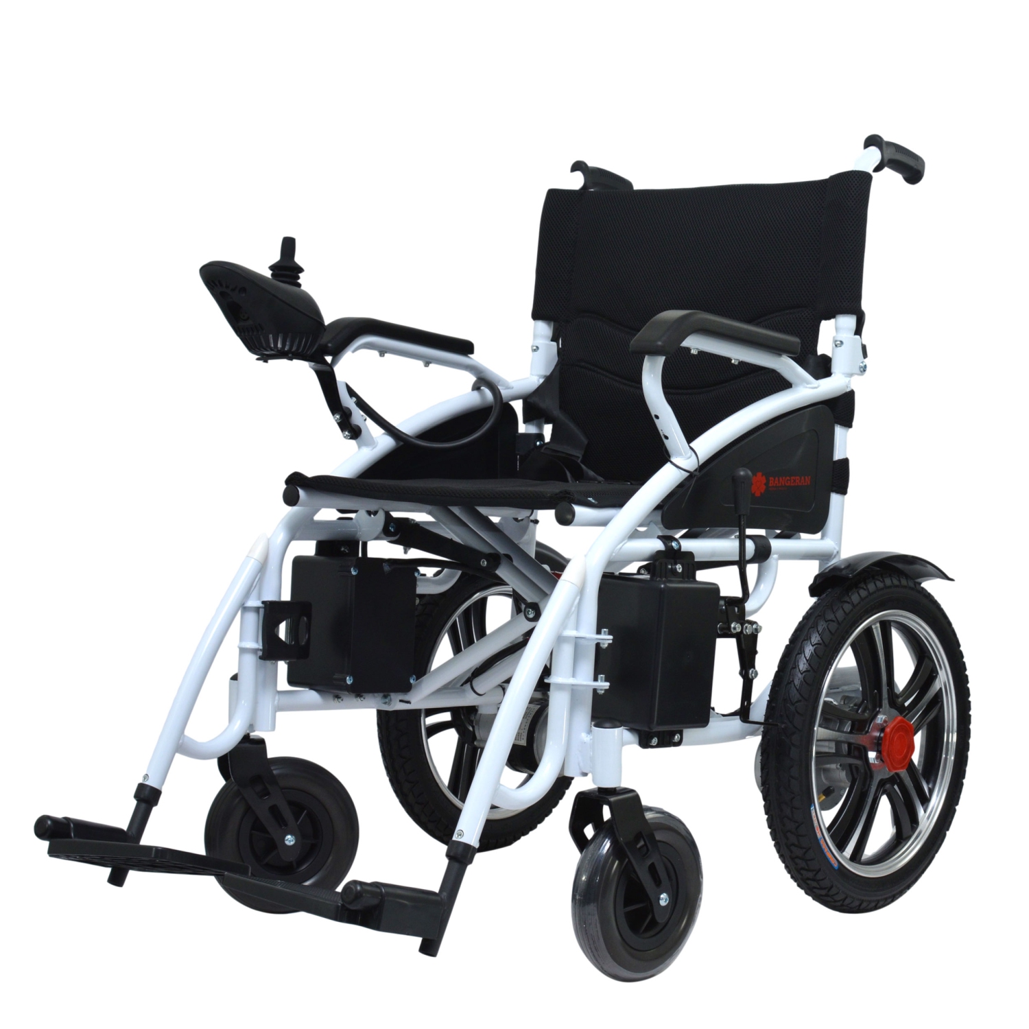 Fauteuil Roulant Léger Électrique Pliable, Wagon Handicapé Confortable, Mobilité Des Personnes Âgées - Siège Noir À Cadre Blanc