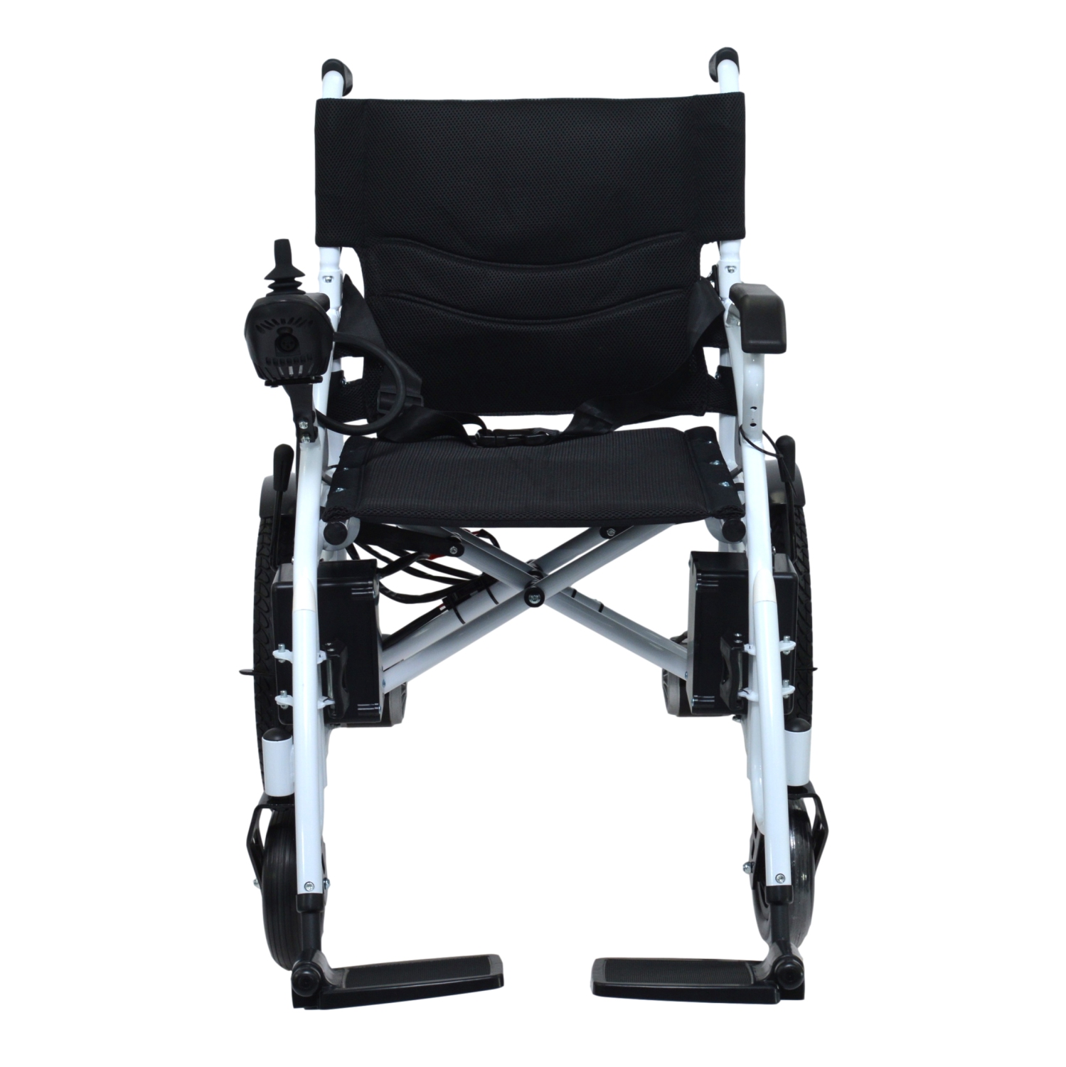 Fauteuil Roulant Léger Électrique Pliable, Wagon Handicapé Confortable, Mobilité Des Personnes Âgées - Siège Noir À Cadre Blanc