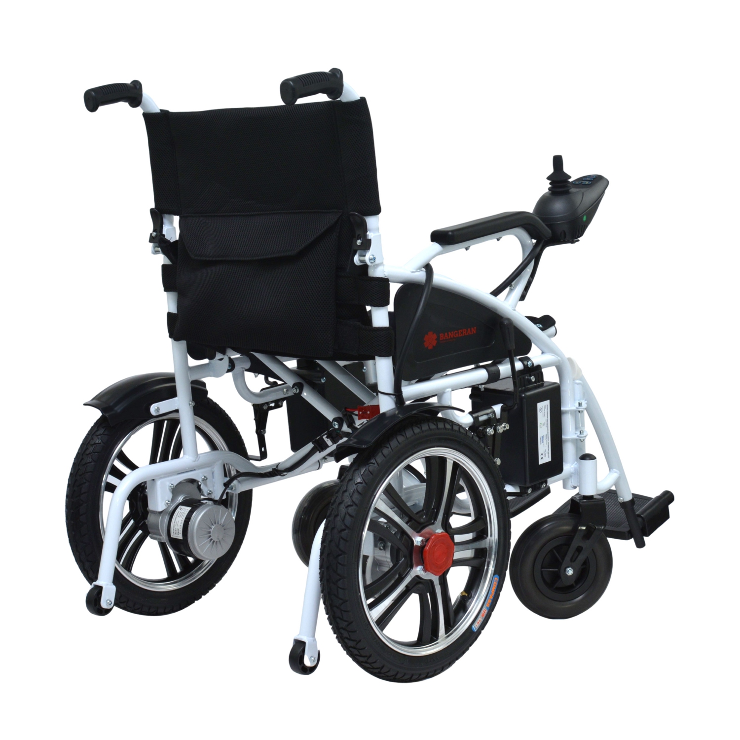 Fauteuil Roulant Léger Électrique Pliable, Wagon Handicapé Confortable, Mobilité Des Personnes Âgées - Siège Noir À Cadre Blanc