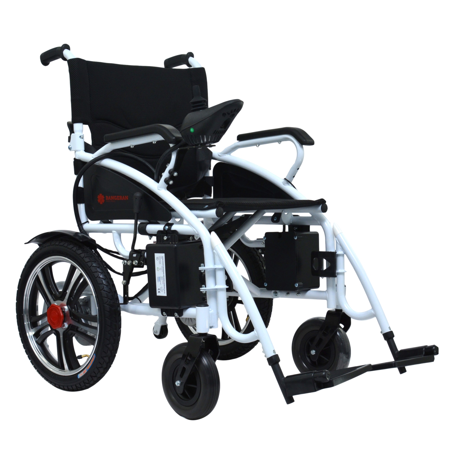 Fauteuil Roulant Léger Électrique Pliable, Wagon Handicapé Confortable, Mobilité Des Personnes Âgées - Siège Noir À Cadre Blanc