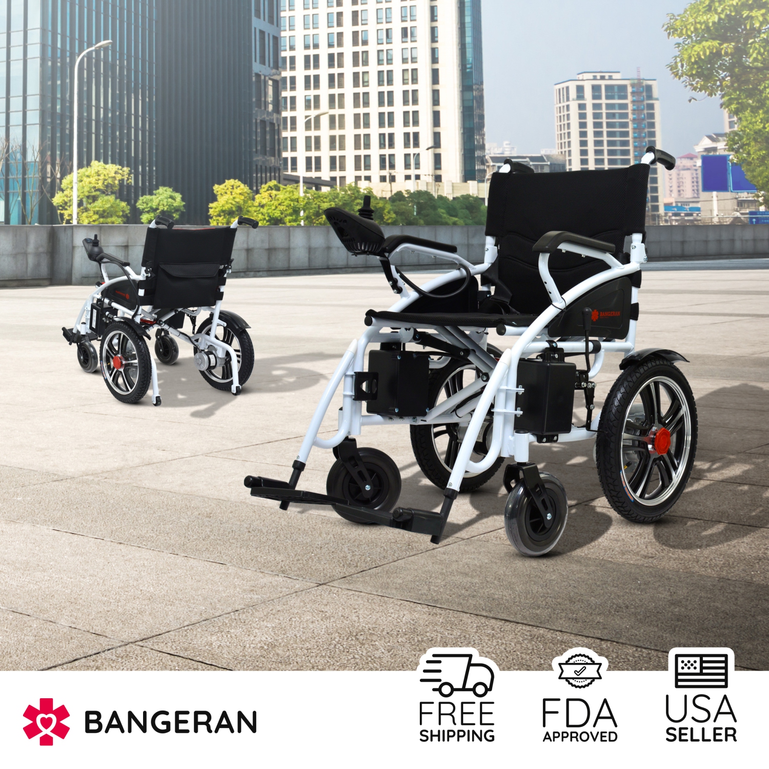Fauteuil Roulant Léger Électrique Pliable, Wagon Handicapé Confortable, Mobilité Des Personnes Âgées - Siège Noir À Cadre Blanc