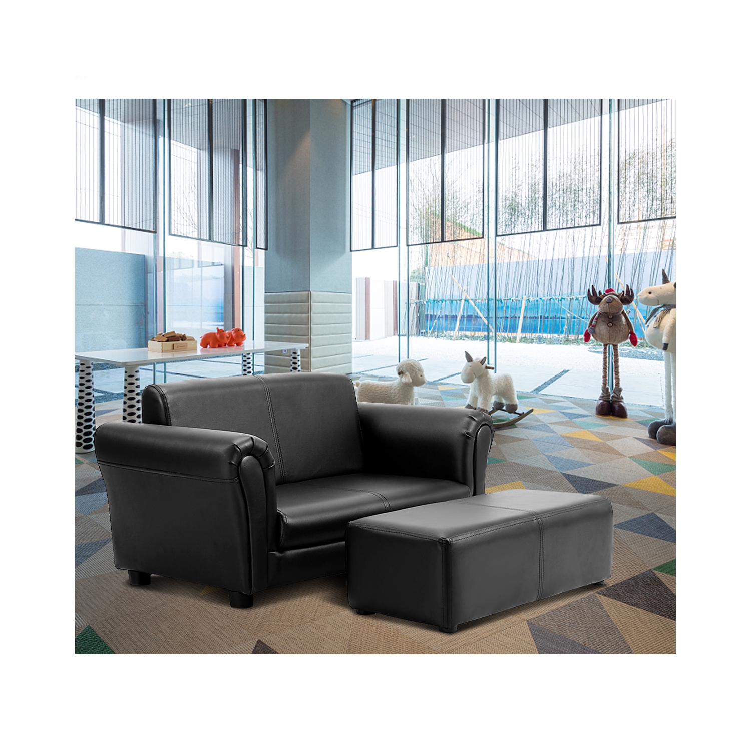 Topbuy Kids Sofa Upholstered Lounge Children Couch Ottoman w/ Armrest