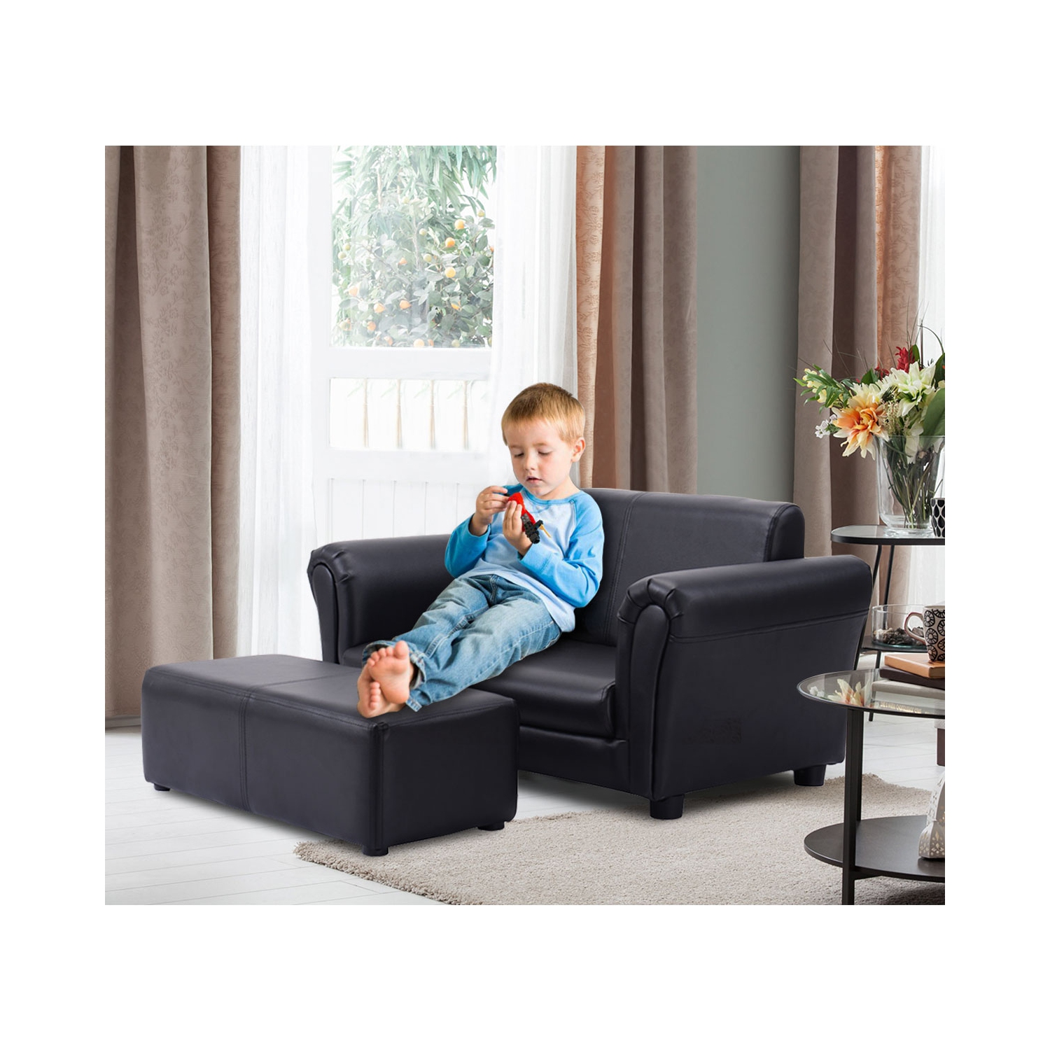 Topbuy Kids Sofa Upholstered Lounge Children Couch Ottoman w/ Armrest