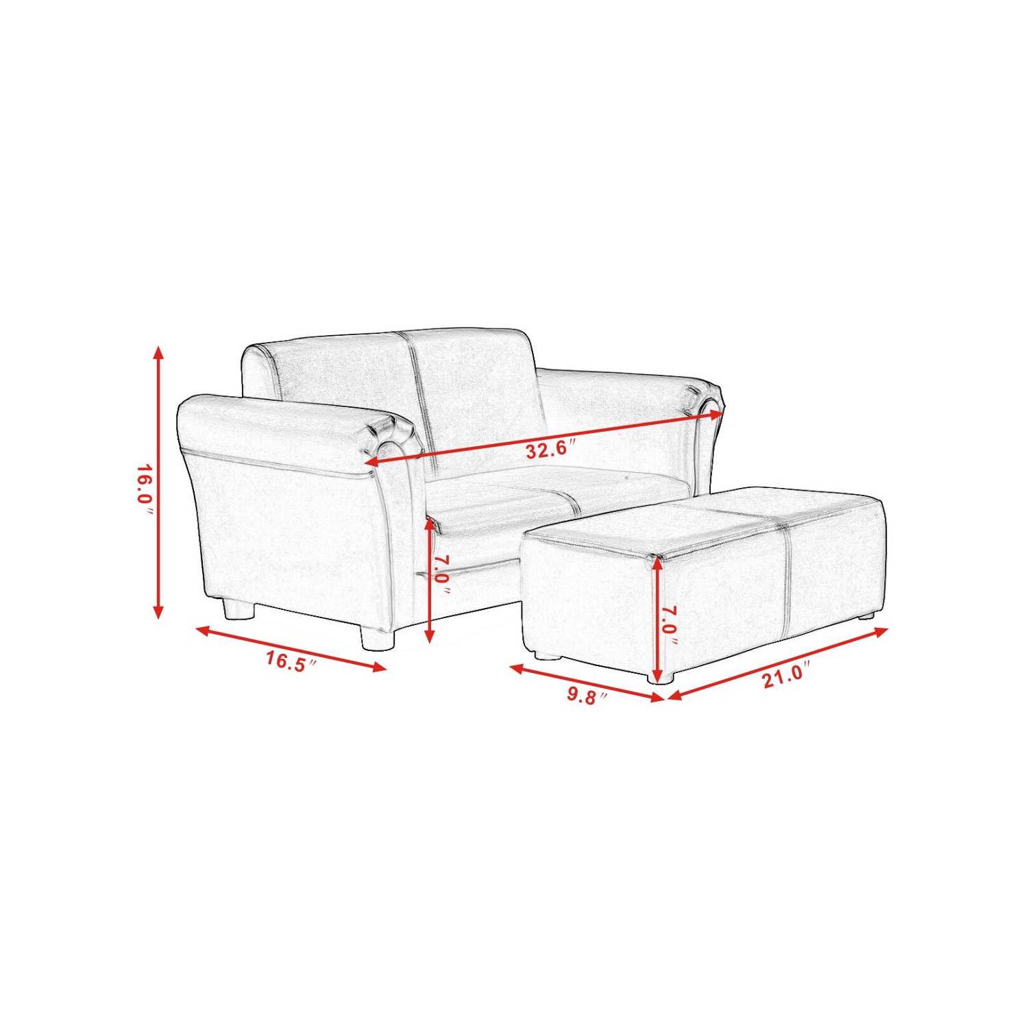 Topbuy Kids Sofa Upholstered Lounge Children Couch Ottoman w/ Armrest