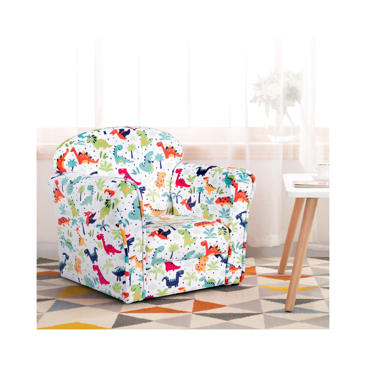 Topbuy Single Sofa Children Armrest Chair Dinosaur Pattern Kids Seat Lovely Gift