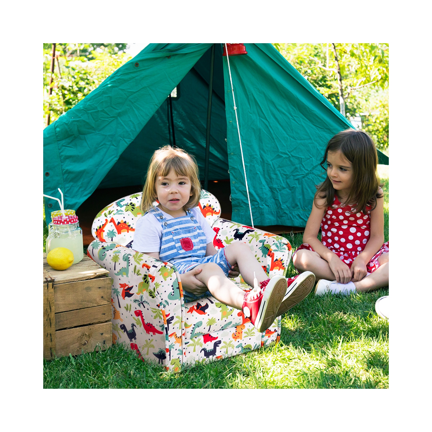 Topbuy Single Sofa Children Armrest Chair Dinosaur Pattern Kids Seat Lovely Gift