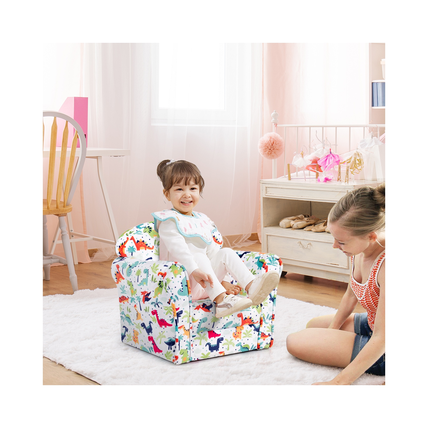 Topbuy Single Sofa Children Armrest Chair Dinosaur Pattern Kids Seat Lovely Gift