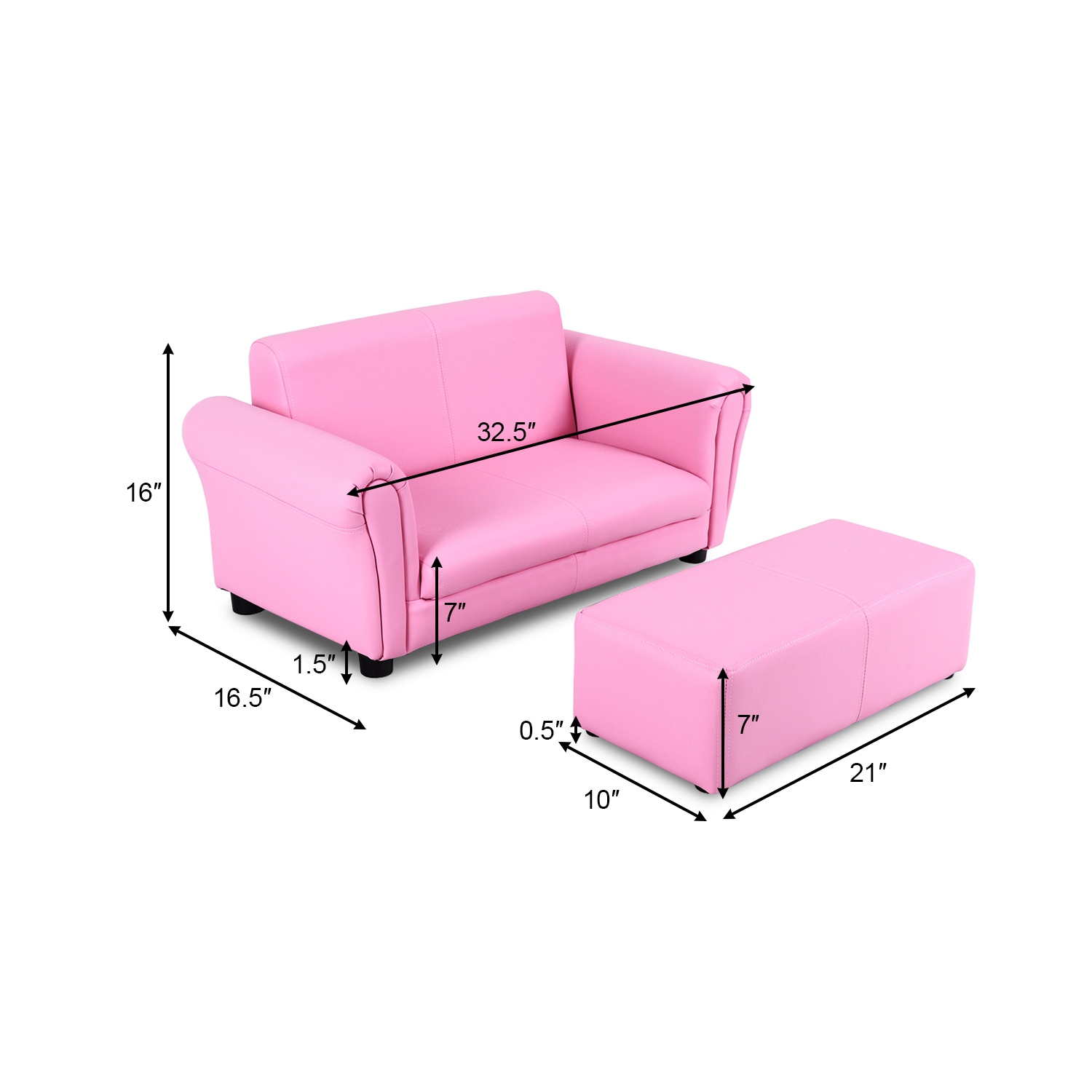 Topbuy Kids Sofa Upholstered Lounge Children Couch Ottoman w/ Armrest