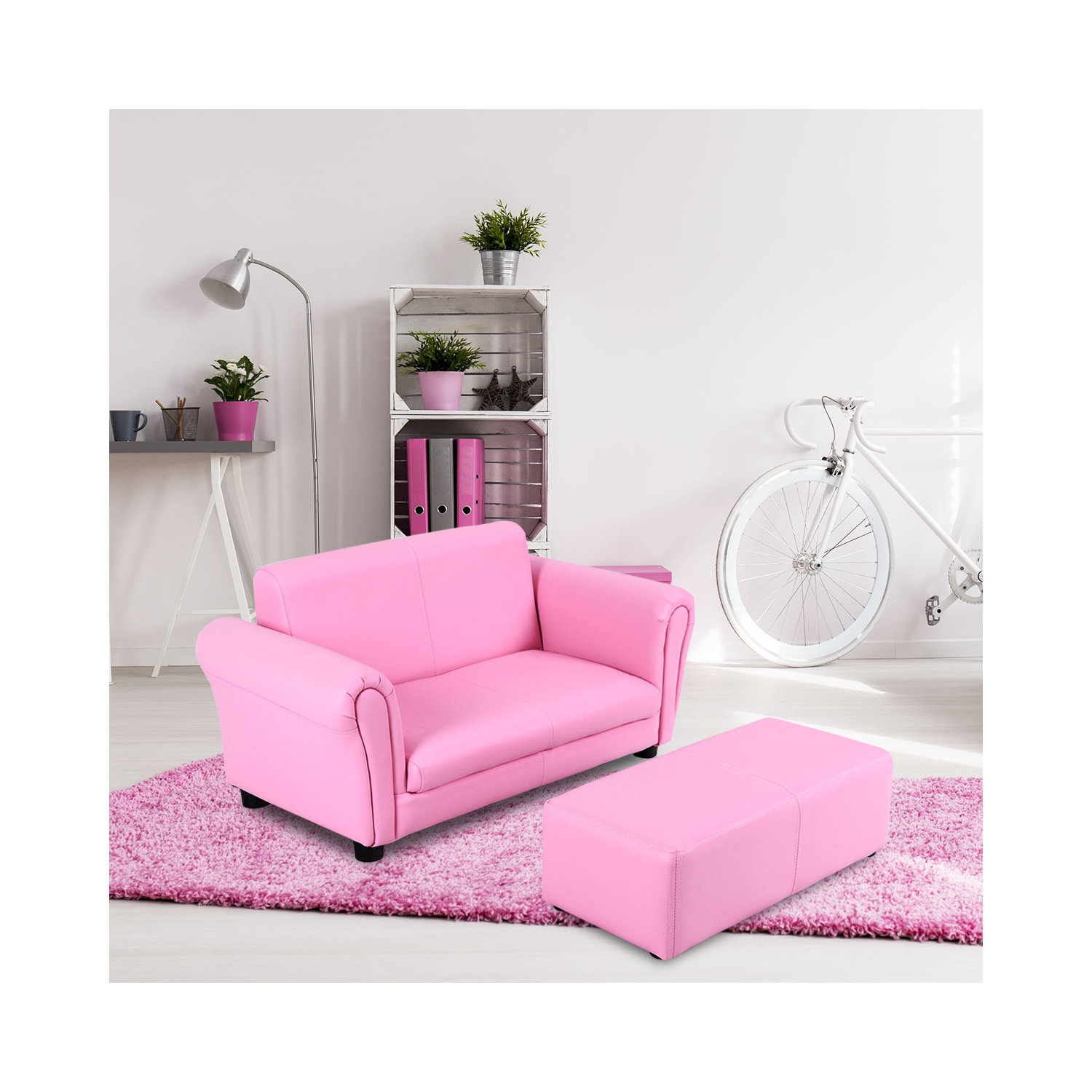 Topbuy Kids Sofa Upholstered Lounge Children Couch Ottoman w/ Armrest