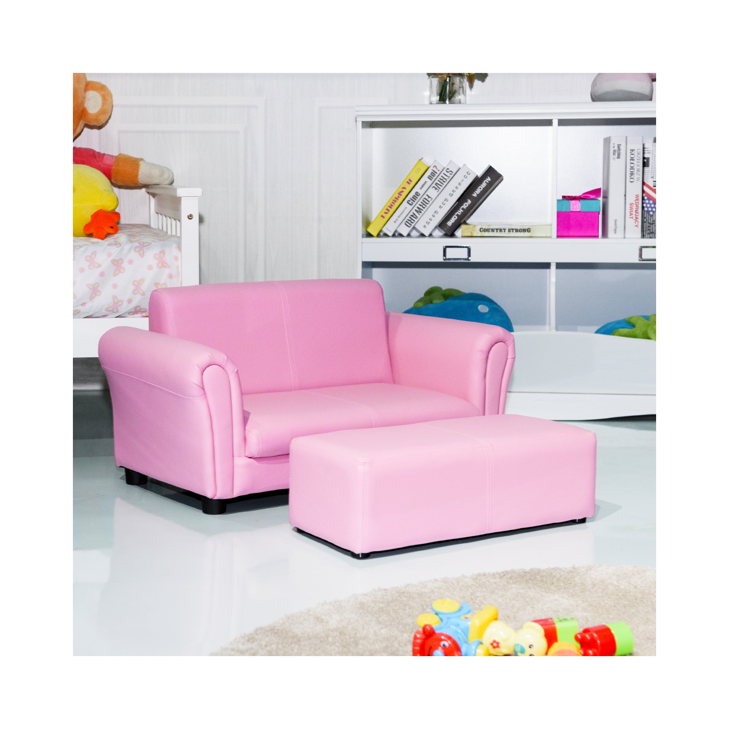 Topbuy Kids Sofa Upholstered Lounge Children Couch Ottoman w/ Armrest