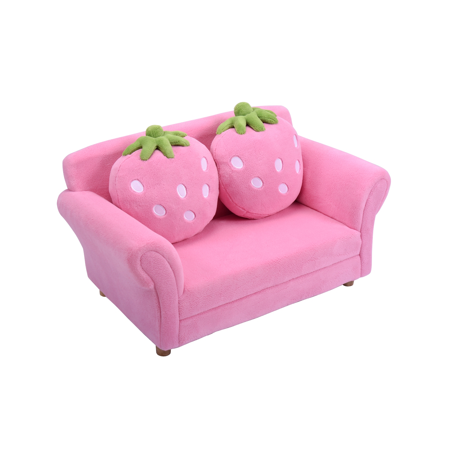 Topbuy Kids Sofa Cute Pink Sofa Strawbwrry Sponge Filler Upholstered Lounge w/ Armrest