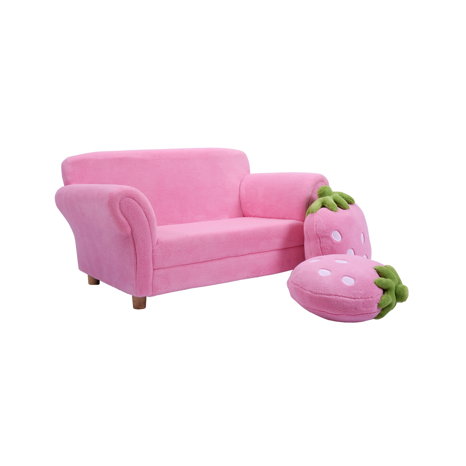 Topbuy Kids Sofa Cute Pink Sofa Strawbwrry Sponge Filler Upholstered Lounge w/ Armrest