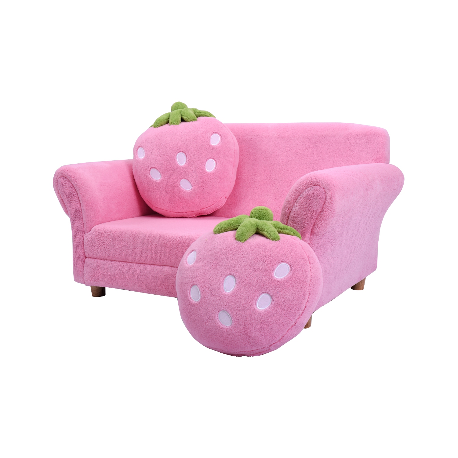 Topbuy Kids Sofa Cute Pink Sofa Strawbwrry Sponge Filler Upholstered Lounge w/ Armrest