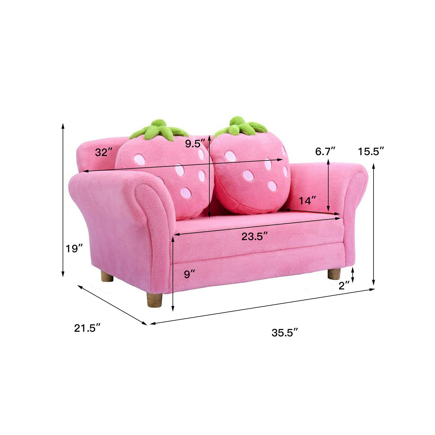 Topbuy Kids Sofa Cute Pink Sofa Strawbwrry Sponge Filler Upholstered Lounge w/ Armrest