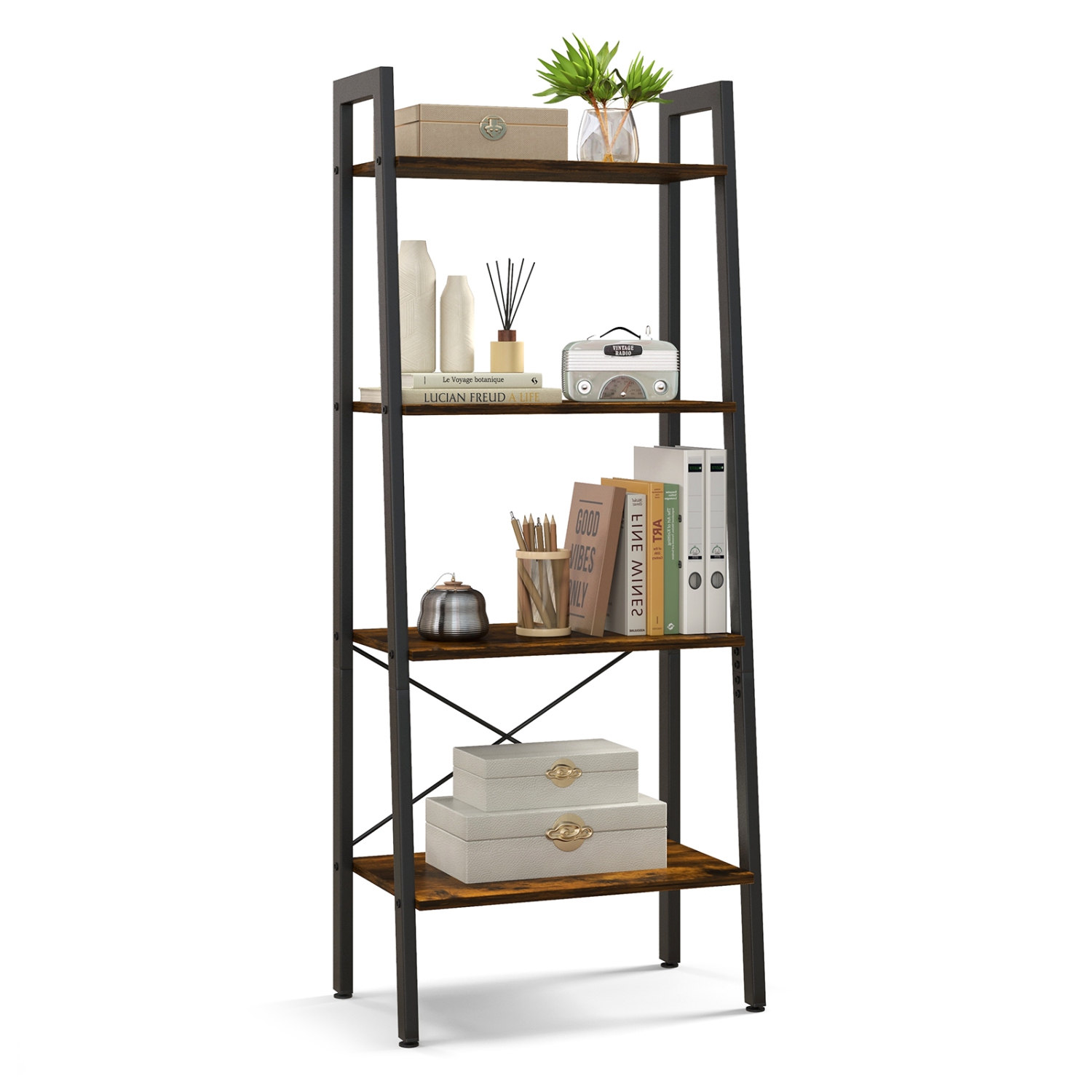 Topbuy 4-Tier Ladder Storage Rack Bookcase Display Shelves Plant Stand