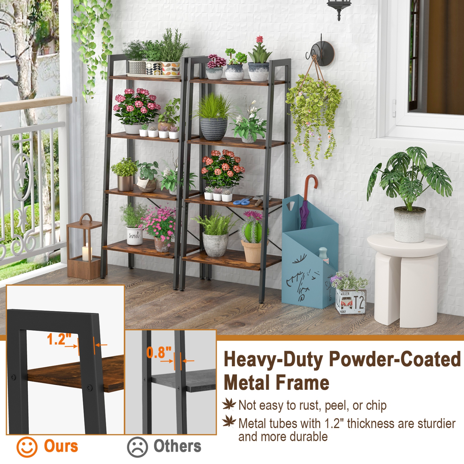 Topbuy 4-Tier Ladder Storage Rack Bookcase Display Shelves Plant Stand